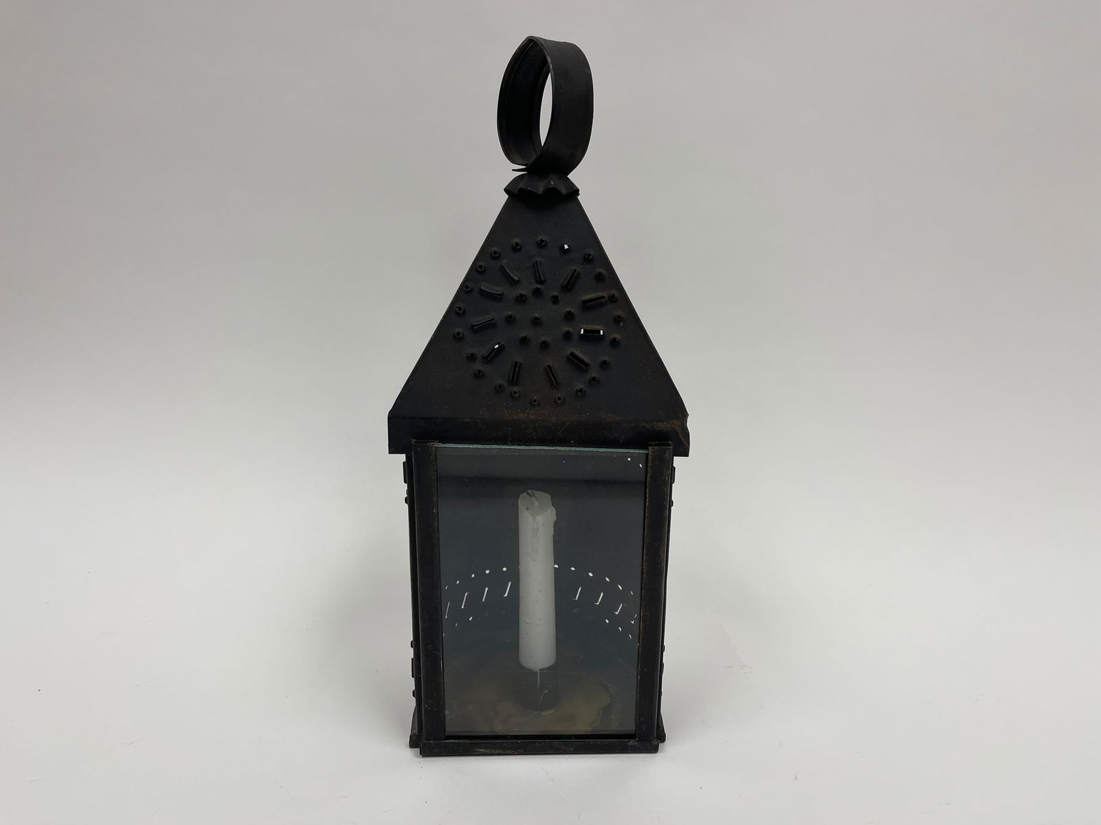 EARLY GLASS AND PIERCED TIN CANDLE (1 of 5)