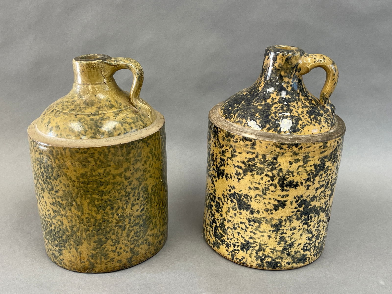 TWO BLUE SPONGEWARE PITCHERS (1 of 4)