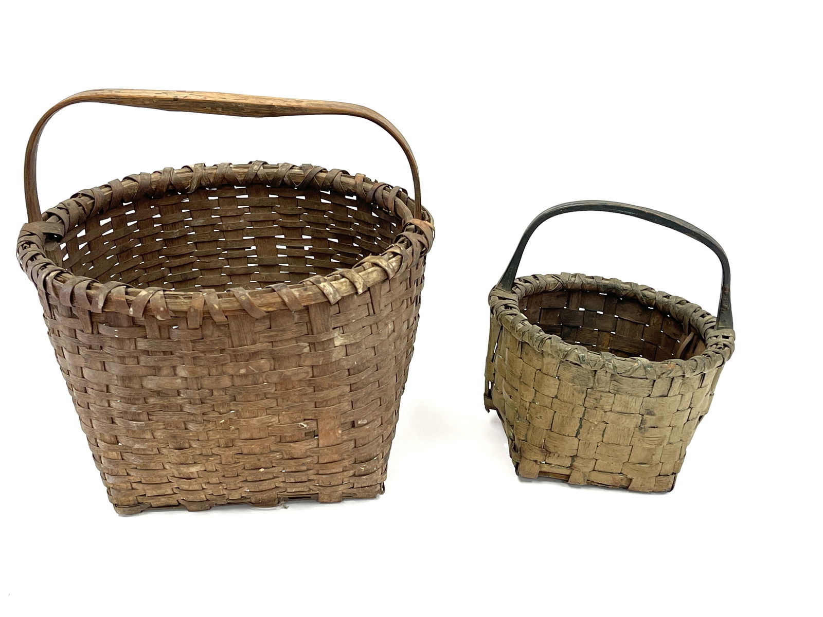 TWO EARLY BASKETS, ONE PAINTED, 12 X 11, 7.5 X 8 (1 of 3)