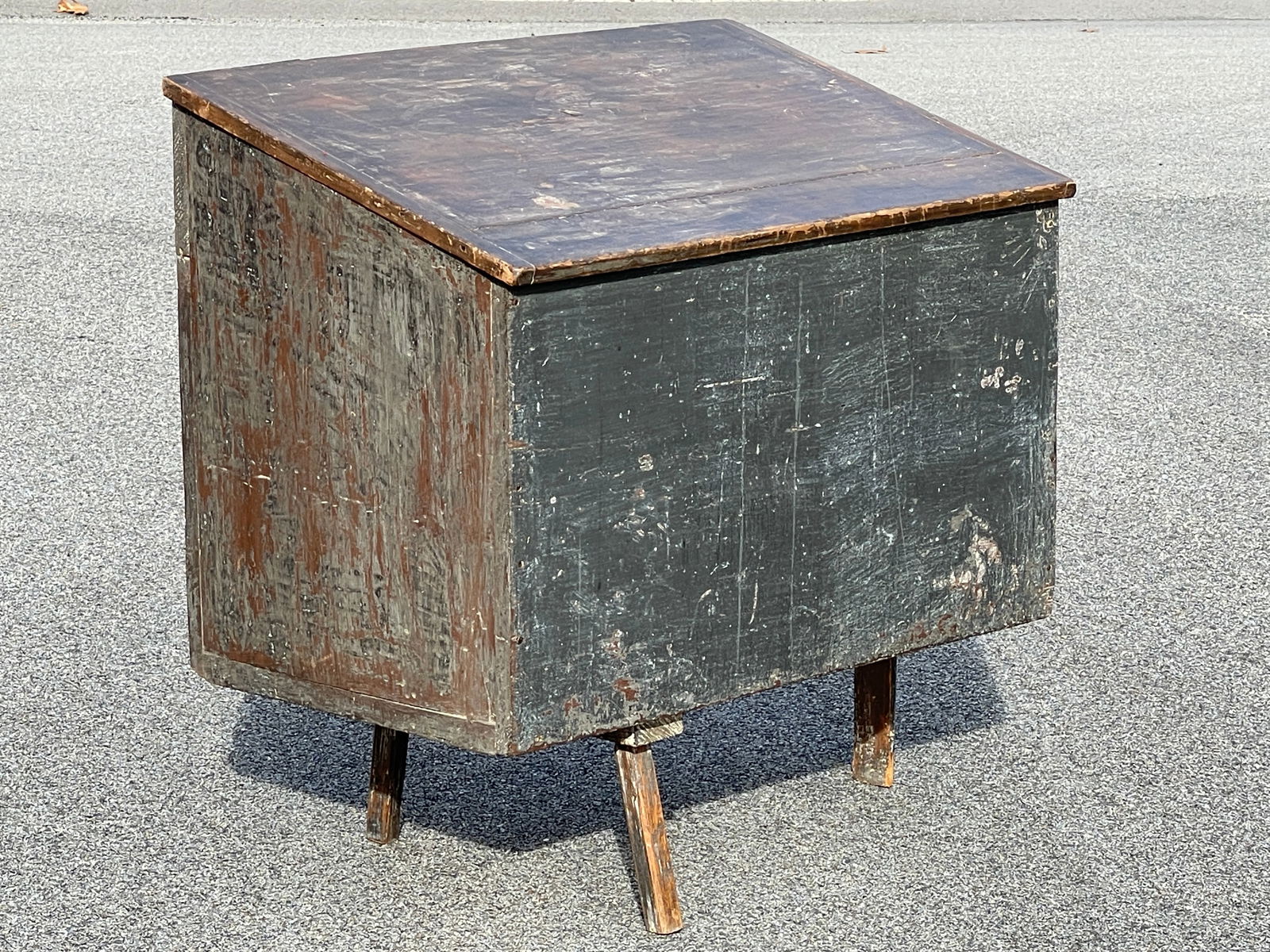 19TH C STORAGE BIN IN ORIGINAL BLUE PAINT (1 of 6)