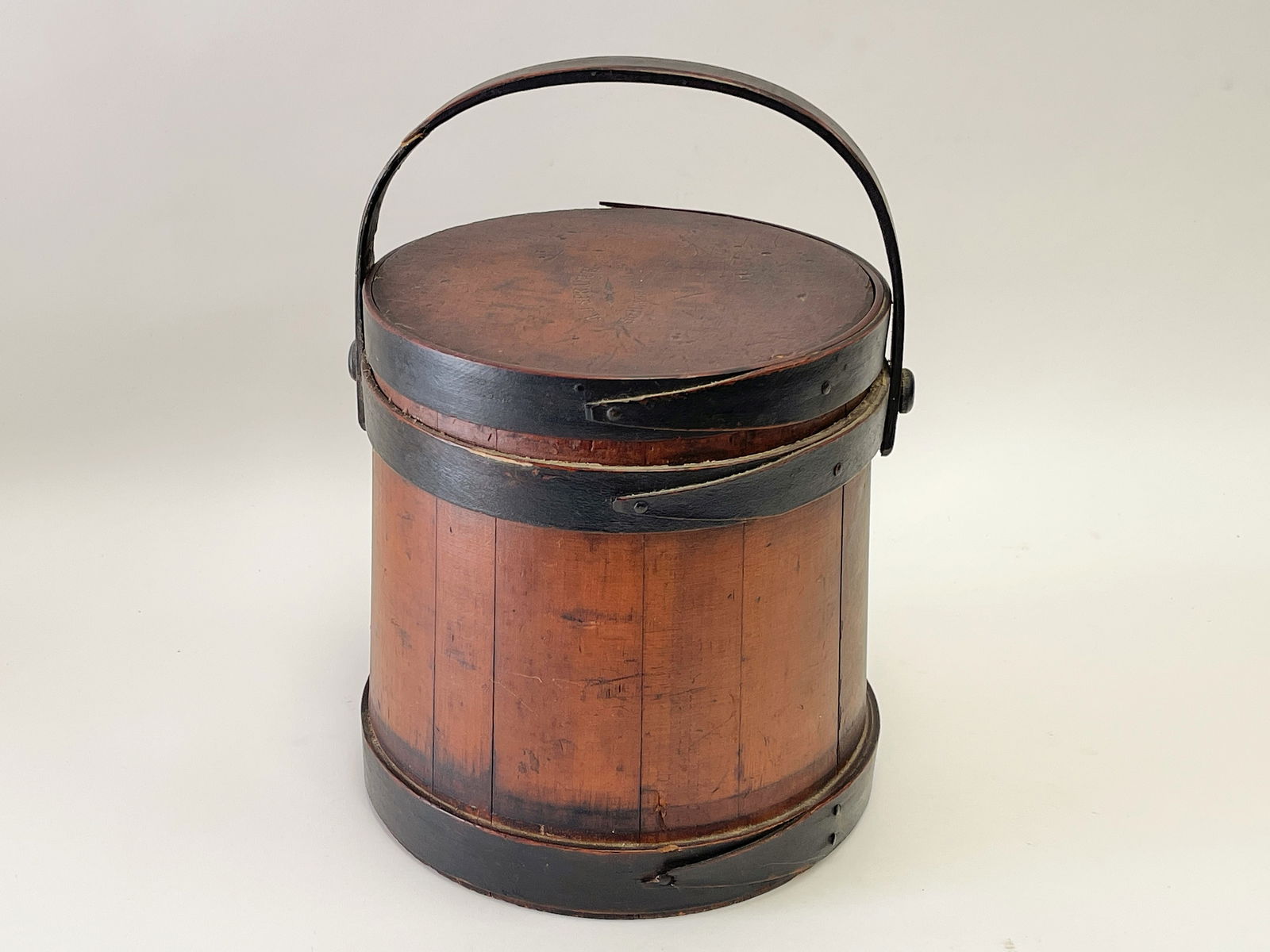 19TH C PAINTED FIRKIN SIGNED A J SPRAGUE, SOUTH HINGHAM, MA (1 of 8)