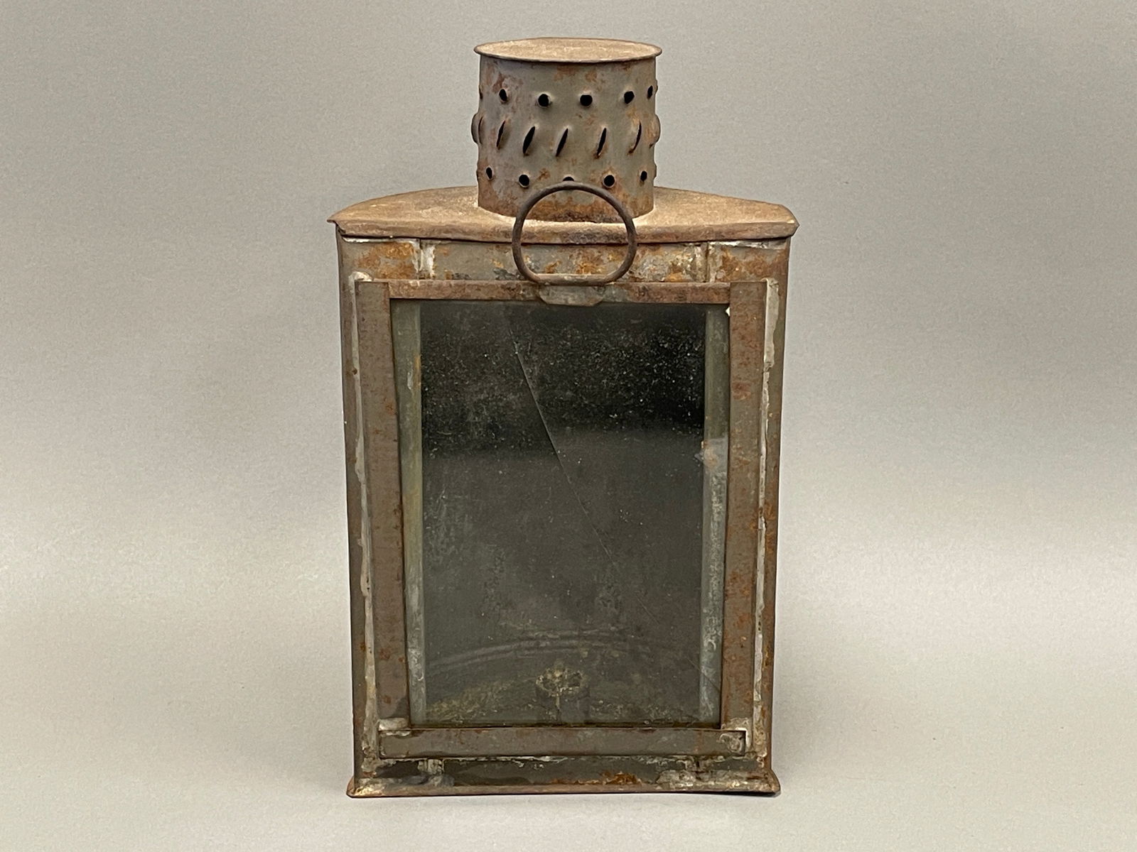 19TH C PIERCED TIN HALF ROUND LANTERN (1 of 5)