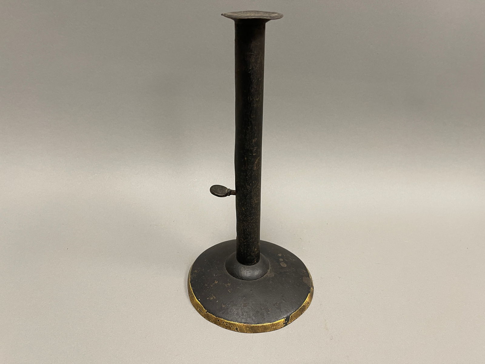 18TH C TALL PAINTED HOGSCRAPER CANDLESTICK (1 of 3)