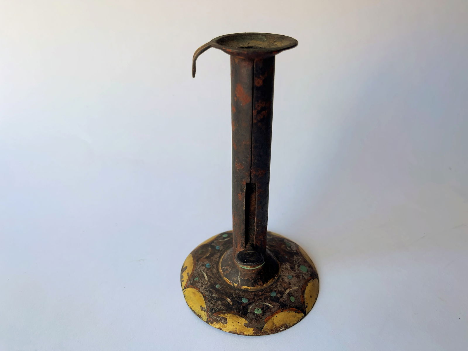 18TH C PAINT DECORATED PUSHUP CANDLESTICK (1 of 4)