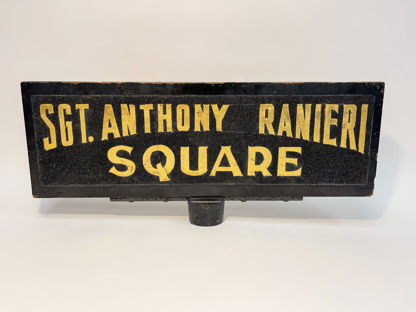 19TH C PAINTED WOODEN STREET SIGN "SGT. ANTHONY RANIERI SQUARE" (1 of 4)