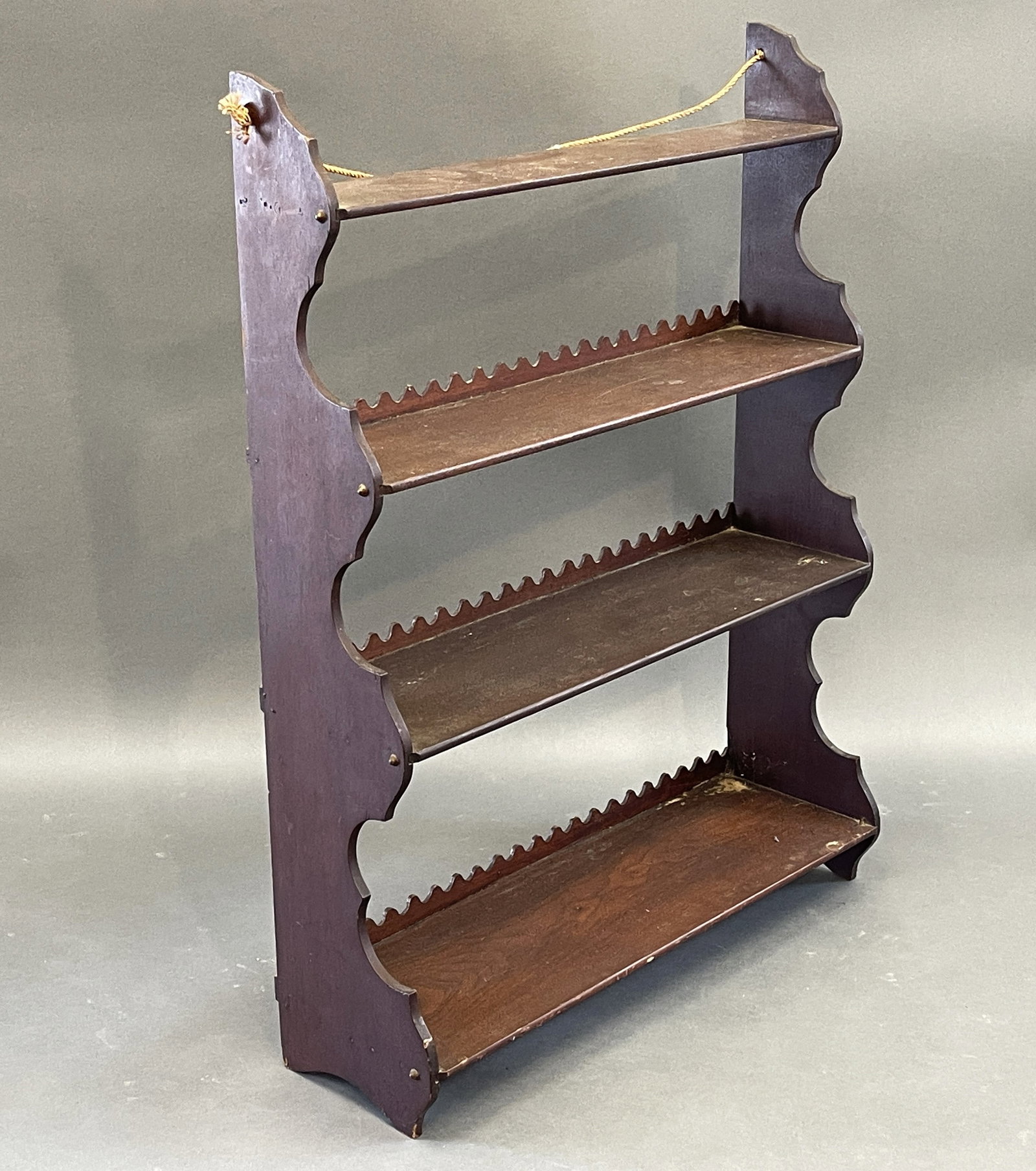 19TH C FOUR TIER HANGING SCALLOPED WALL SHELF IN OLD SURFACE (1 of 4)