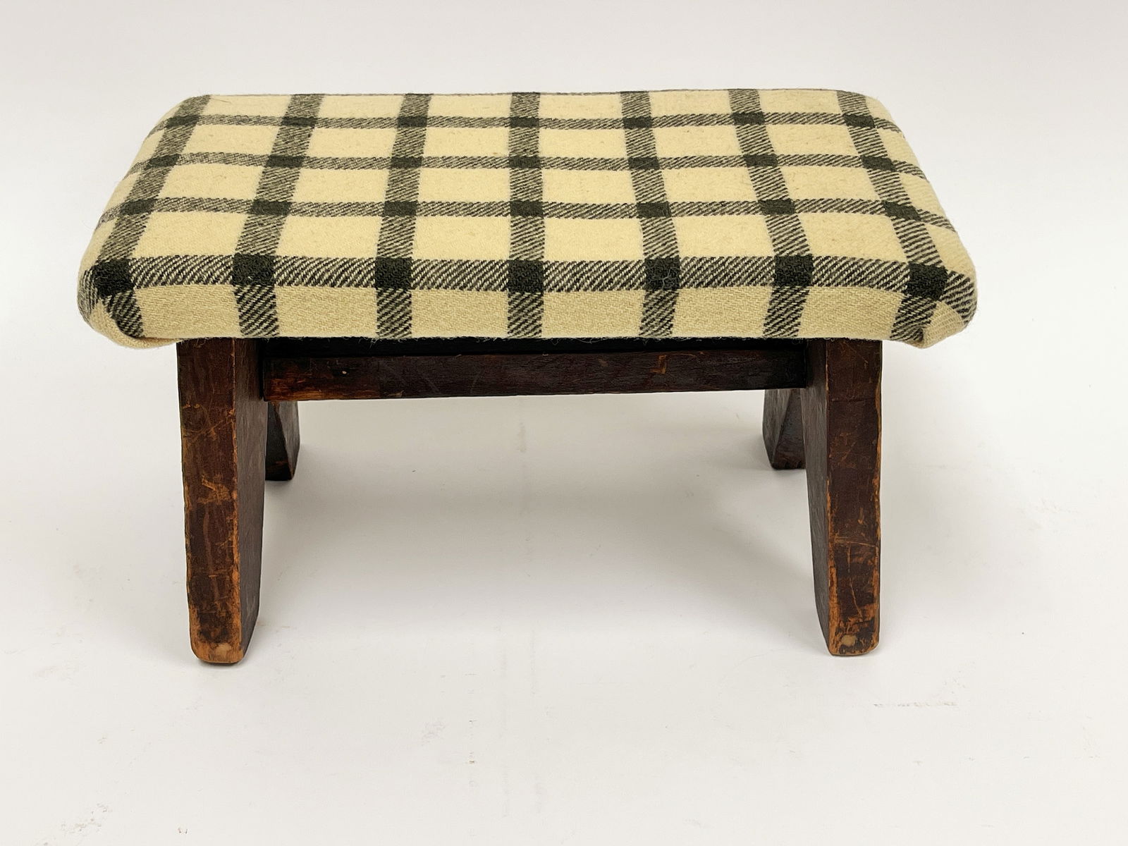 1800'S HARDWOOD FOOTSTOOL WITH OLD BLANKET (1 of 4)