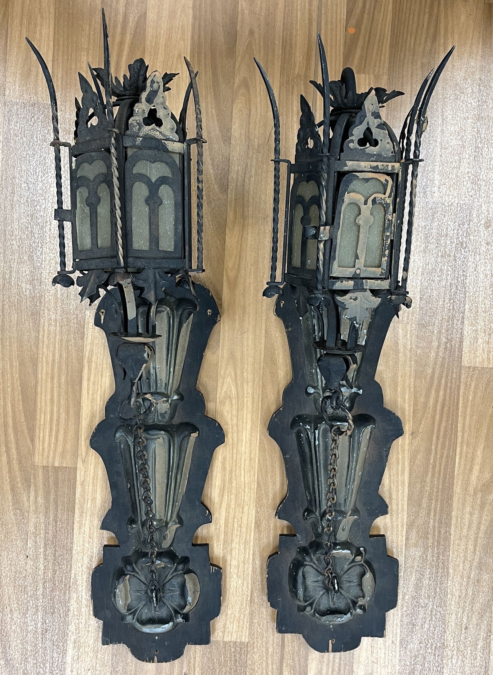 PAIR OF BIG GOTHIC STYLE HANGING SCONCES (1 of 5)