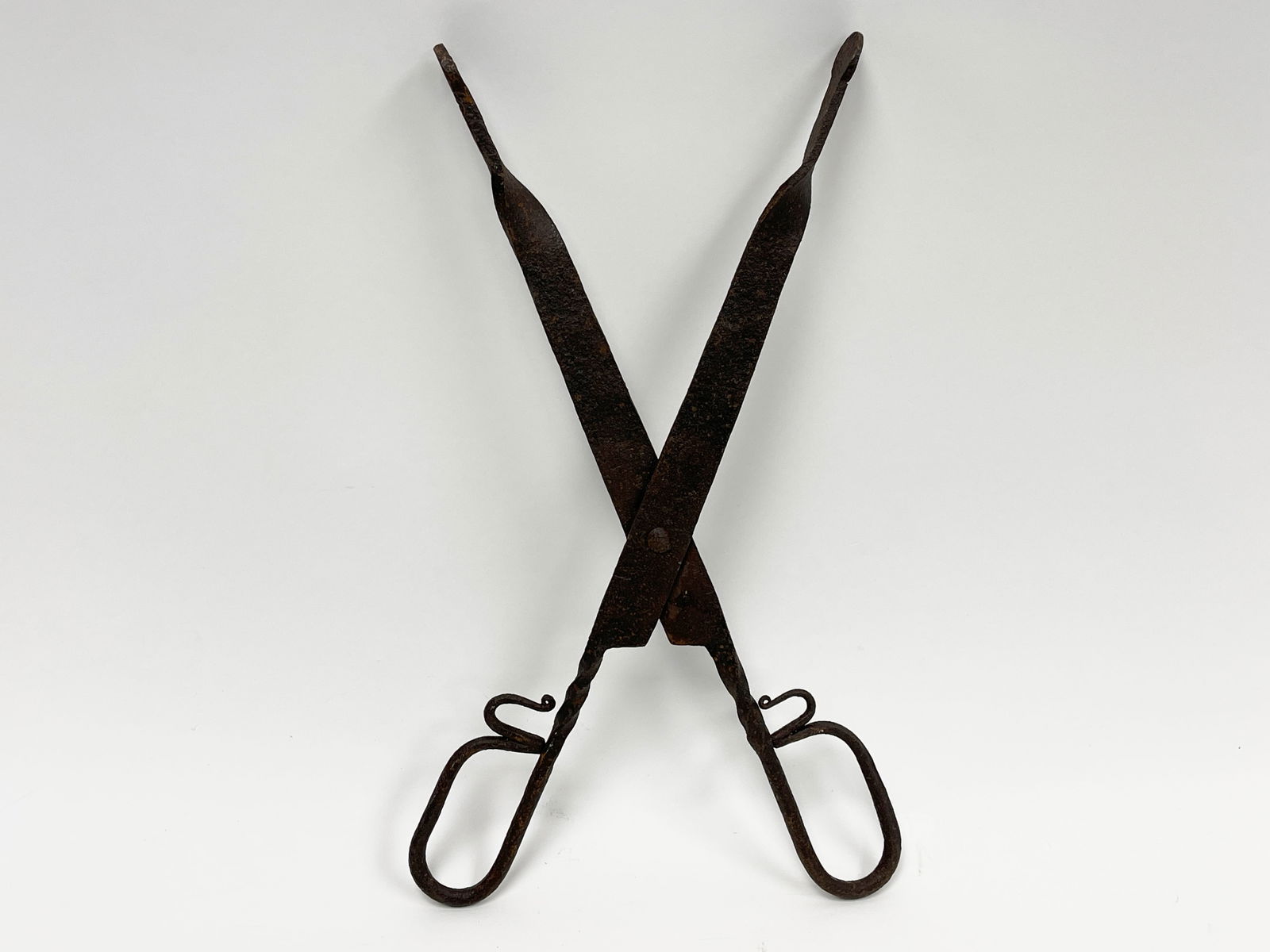 OVERSIZED 18TH C FANCILY FORGED IRON EMBER TONGS (1 of 3)
