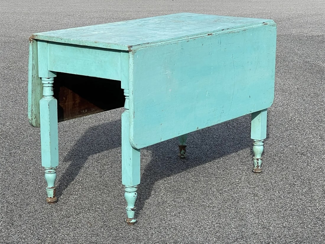 19TH C BLUE DROP LEAF TABLE (1 of 4)