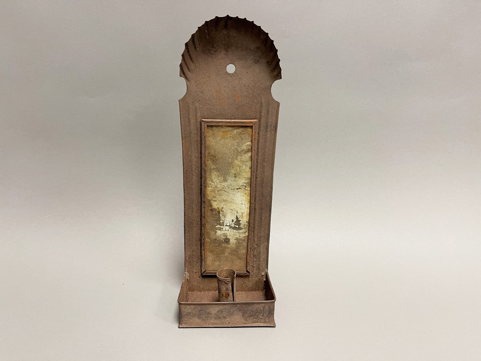 19TH C TIN CANDLE SCONCE WITH MIRRORED BACK (1 of 3)