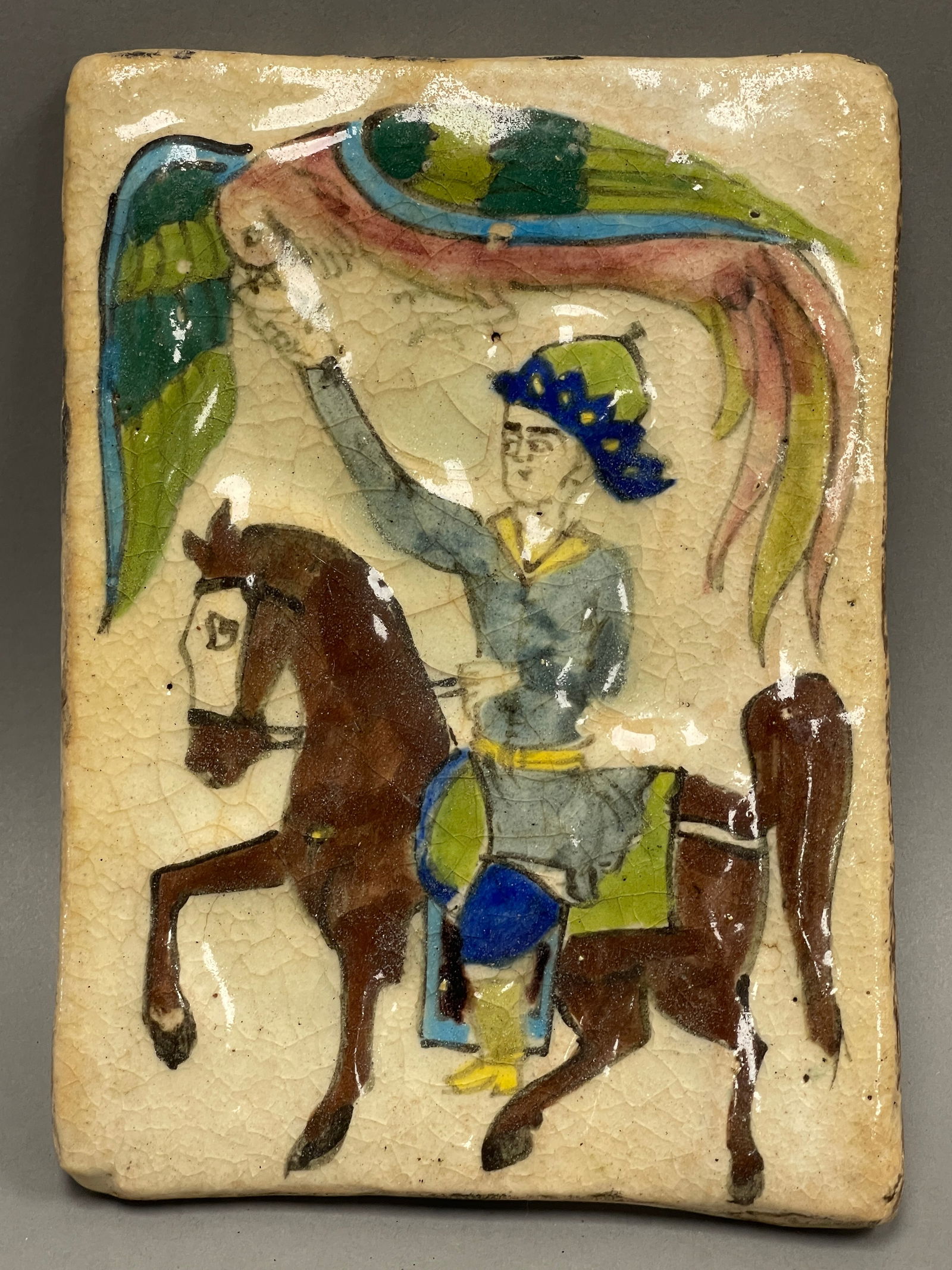 18TH C TILE OF HORSE AND RIDER: 18TH C TILE OF HORSE AND RIDER 4 X 6