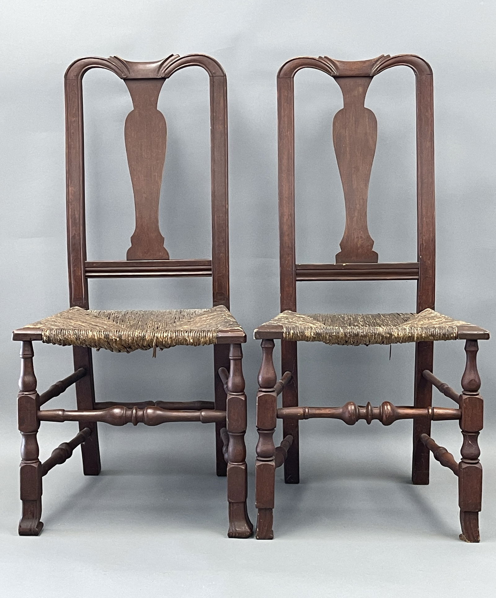 FINE PAIR OF CT QA SPANISH FOOT SIDE CHAIRS IN RED PAINT AND CURVED CHEST (1 of 5)