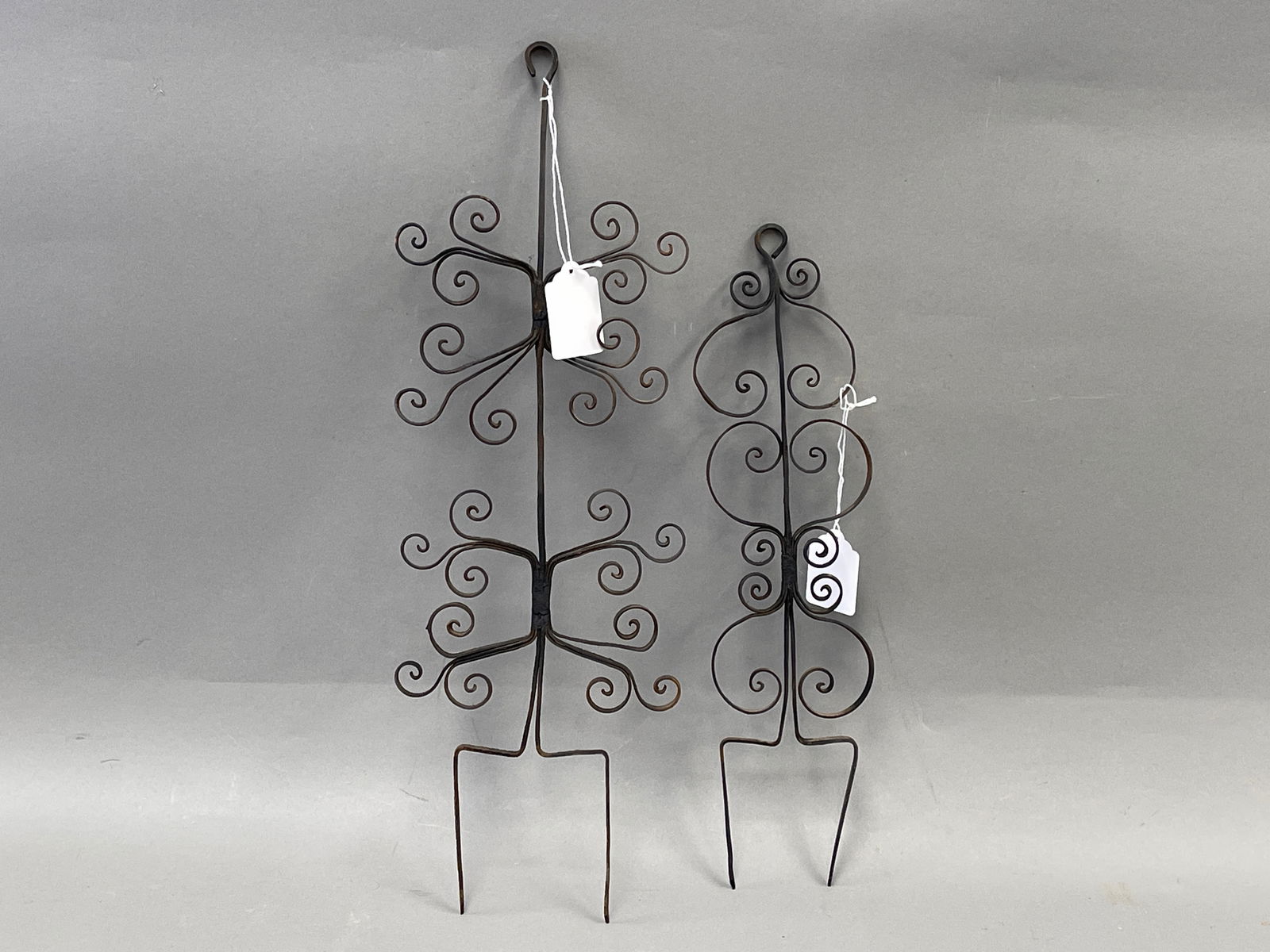PAIR OF EARLY 19TH C W/ IRON CURL DECORATED ROASTING FORKS (1 of 1)