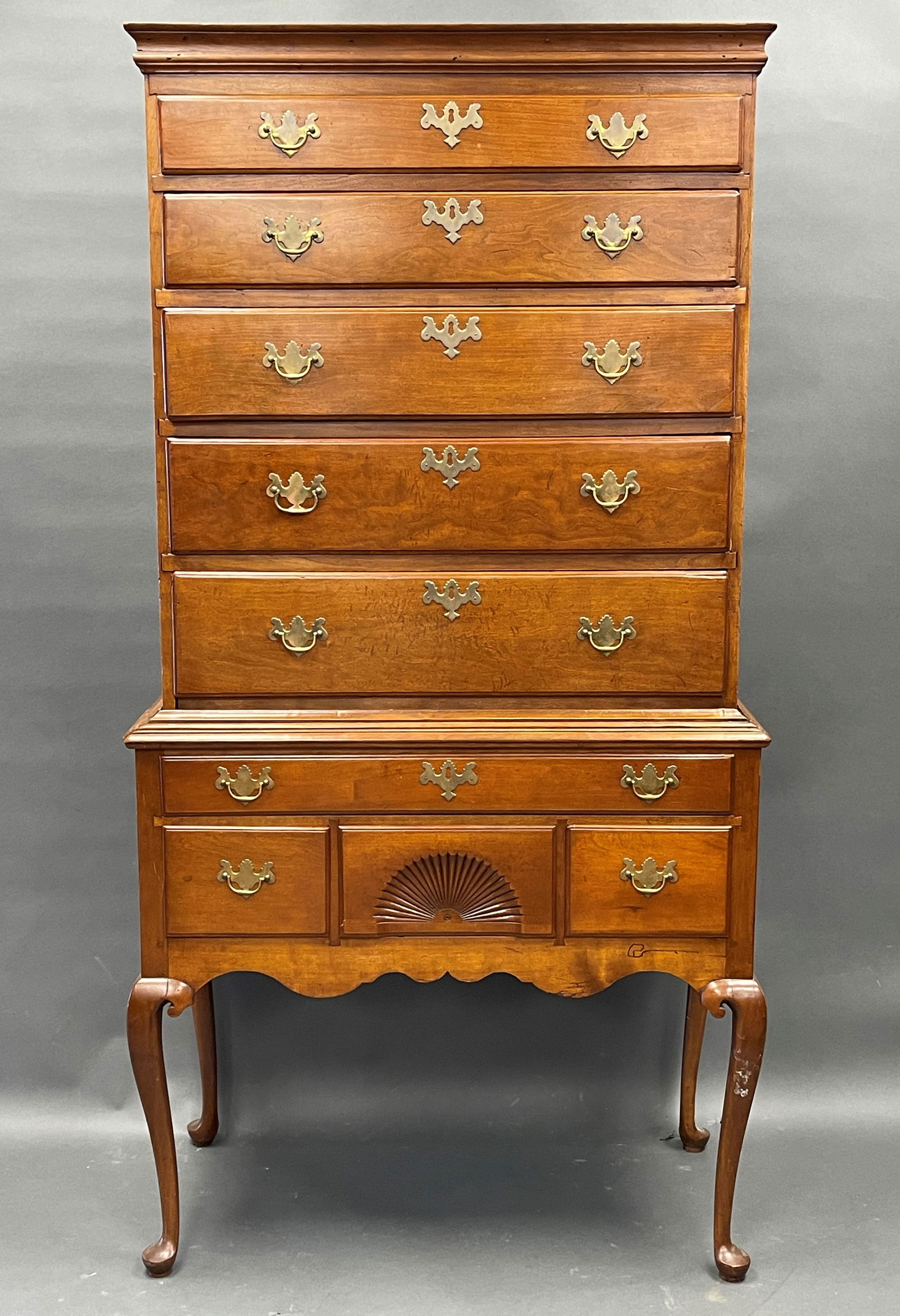 18THC WETHERSFIELD CT QA CHERRY FLAT TOP HIGHBOY (1 of 7)