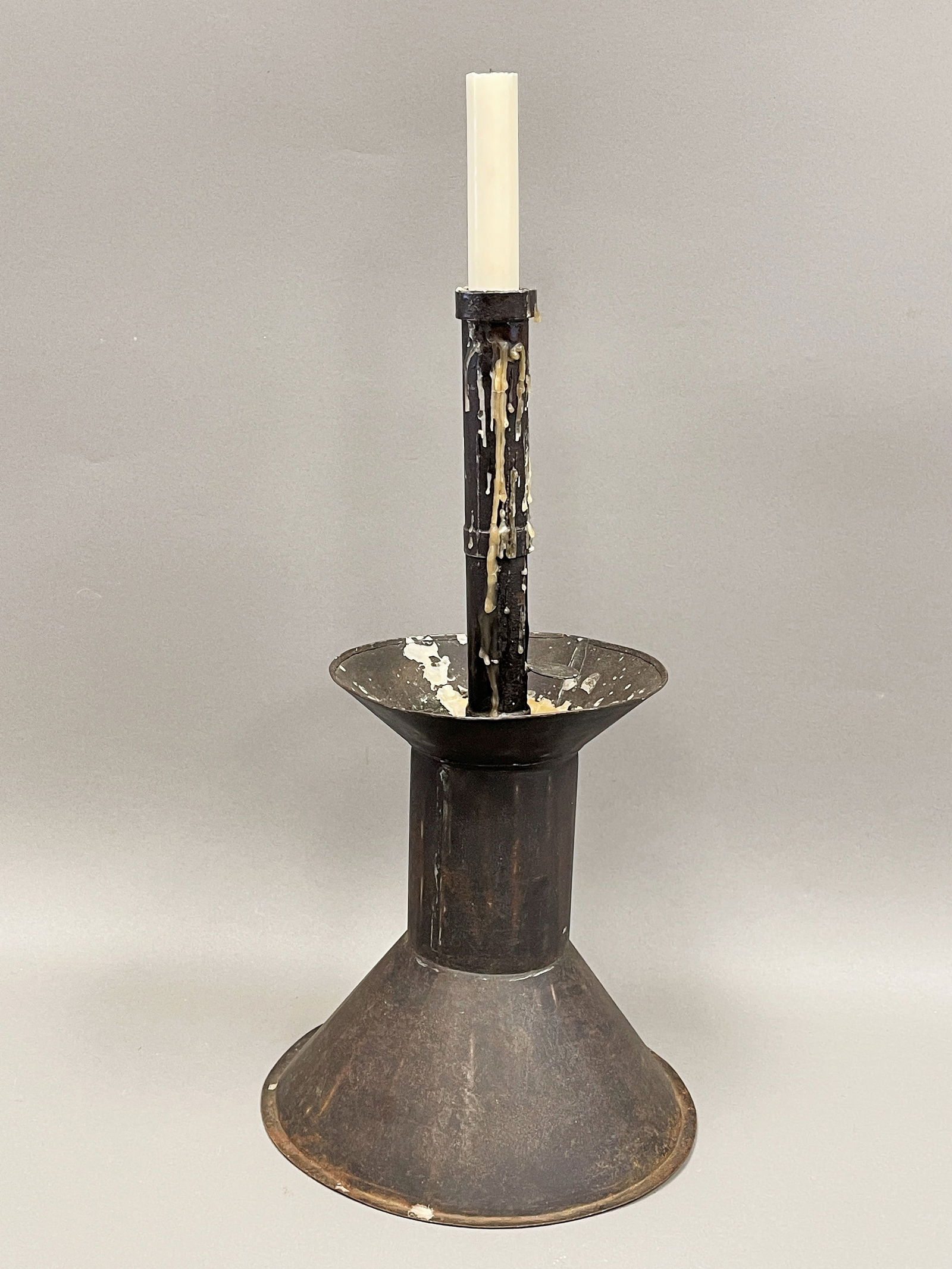 19TH C. TIN WEIGHTED BASE CANDLEHOLDER (1 of 5)