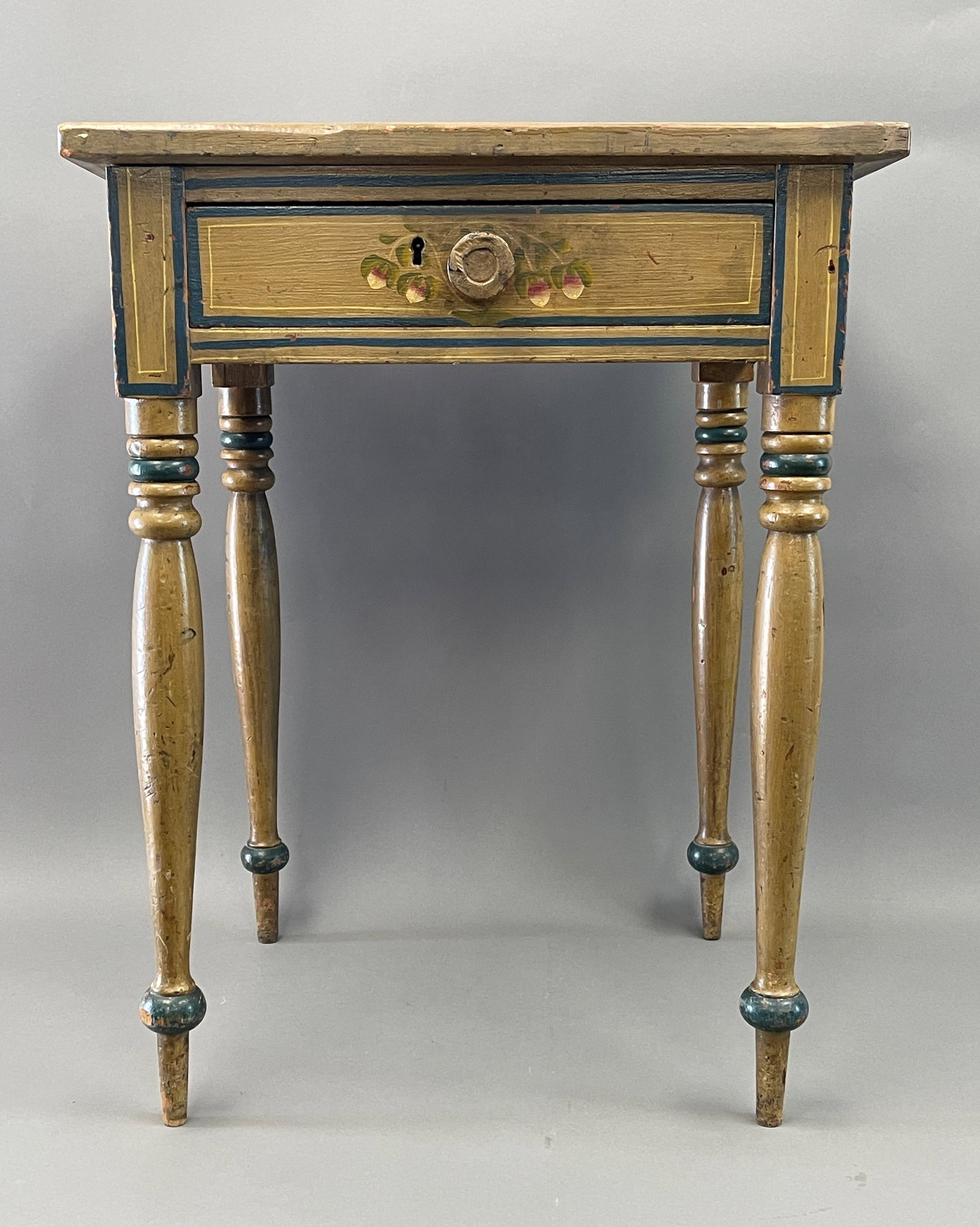 EXCELLENT PAINT DECORATED ONE DRAWER STAND (1 of 9)