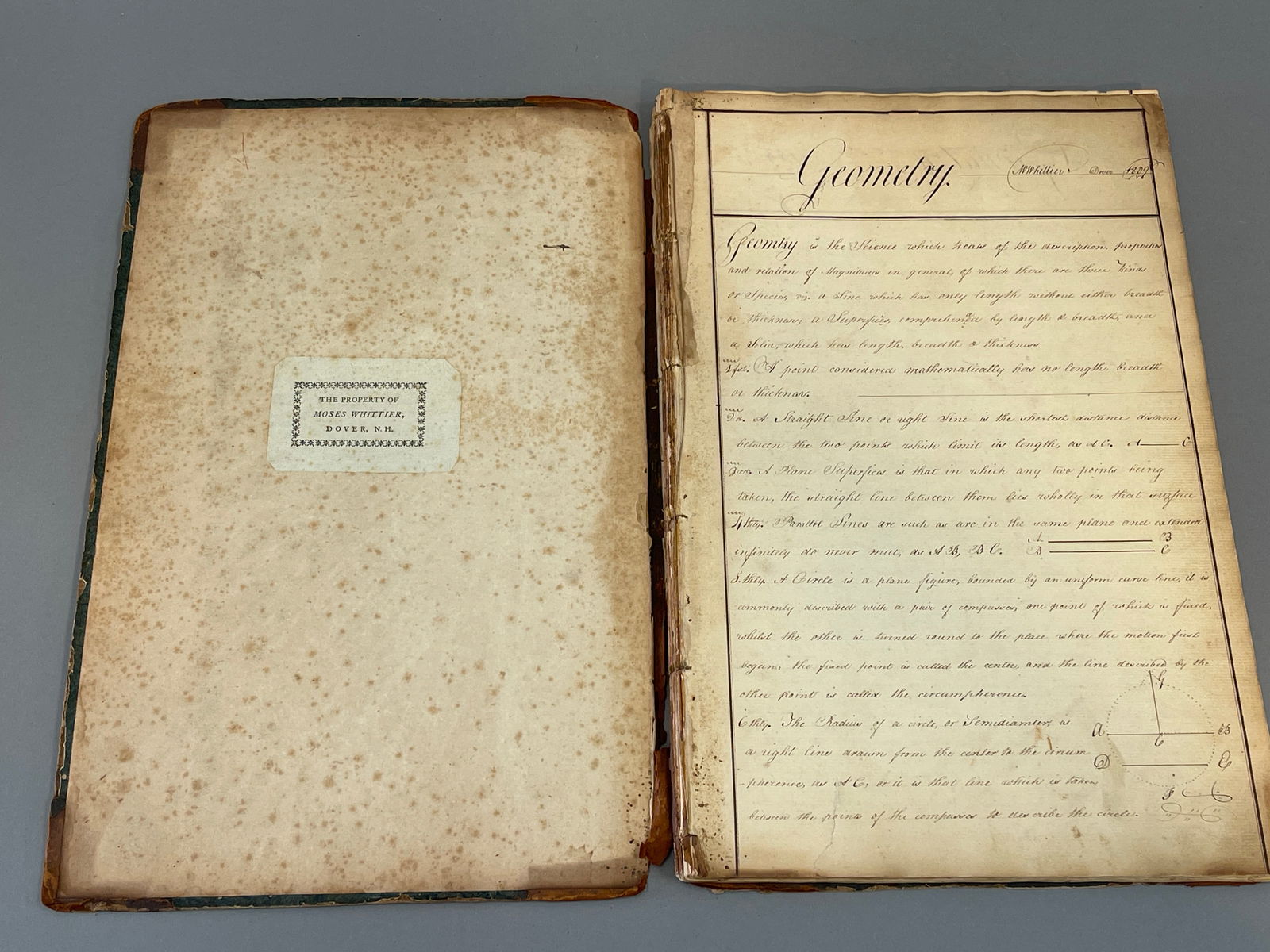 RARE 1809 CALLIGRAPHY AND MATHEMATICS/NAVIGATION SCHOOL WORK BOOK LEDGER OF 20-YEAR-OLD “MOSES (1 of 11)