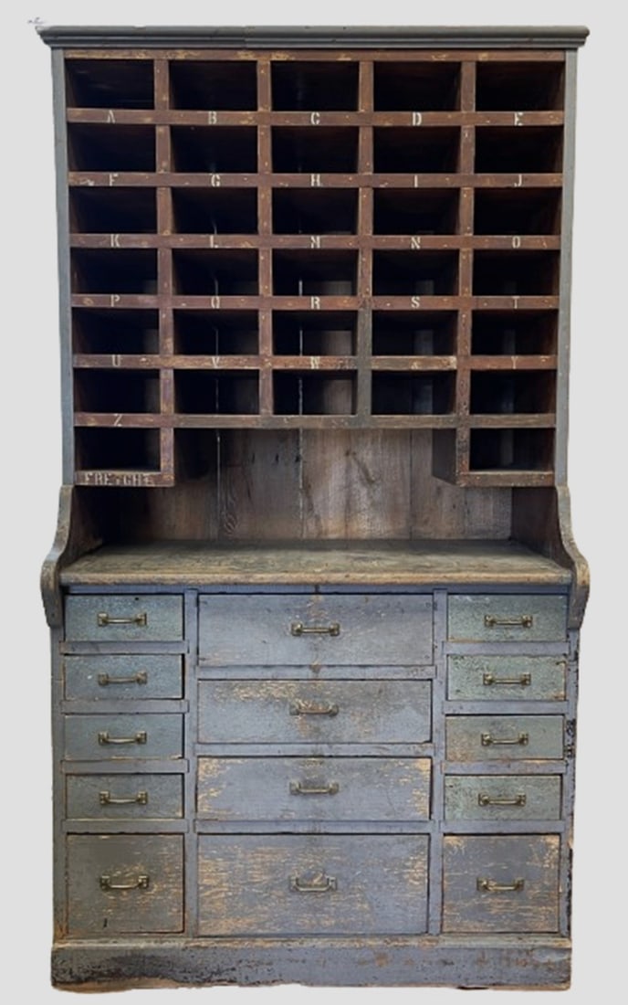 BLUE STEPBACK CUPBOARD WITH DRAWERS (1 of 8)