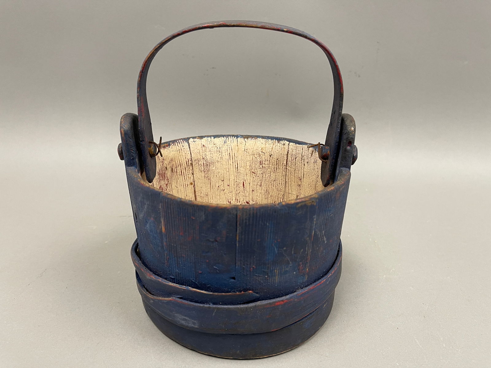 SWEET MINIATURE STAVED BLUE AND WHITE PAINTED BUCKET (1 of 5)