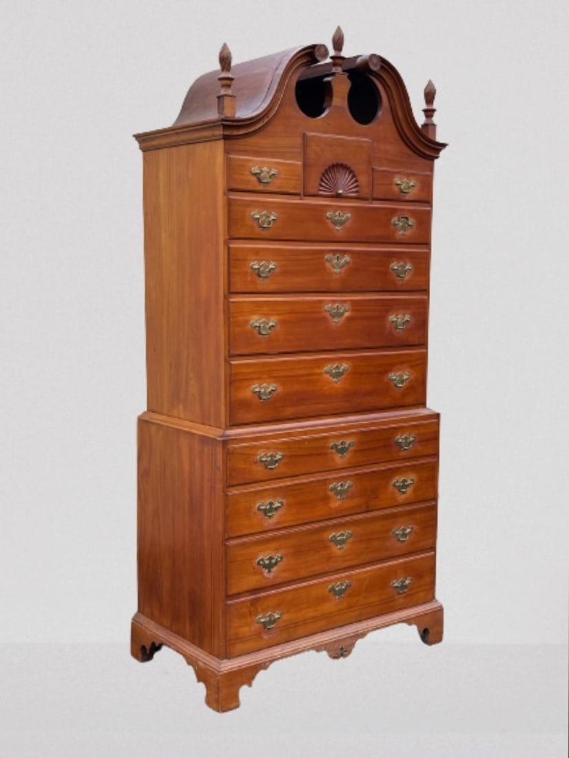 CT BONNET TOP CHERRY CHEST ON CHEST W/ ORIGINAL BRASS (1 of 11)