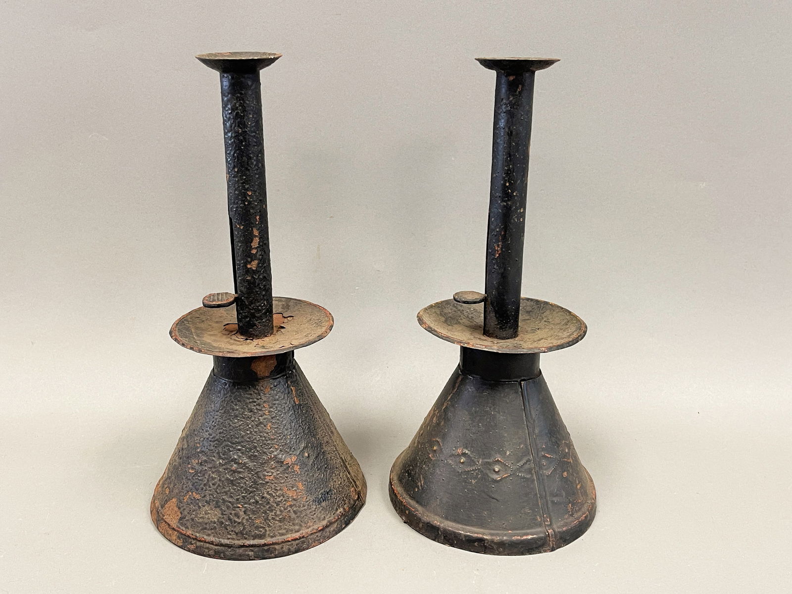 PAIR OF SHEET IRON CONICAL CANDLESTICK (1 of 4)
