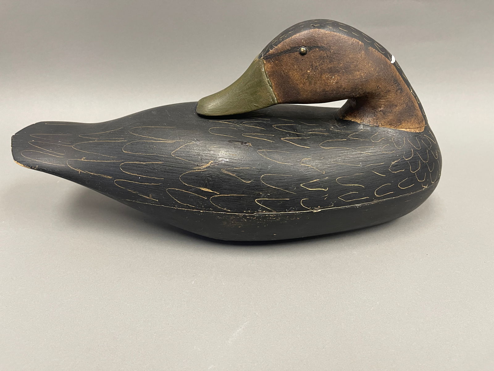 C 1940 FULL SIZE DECOY BLACK DUCK IN SLEEPING POSITION (1 of 6)