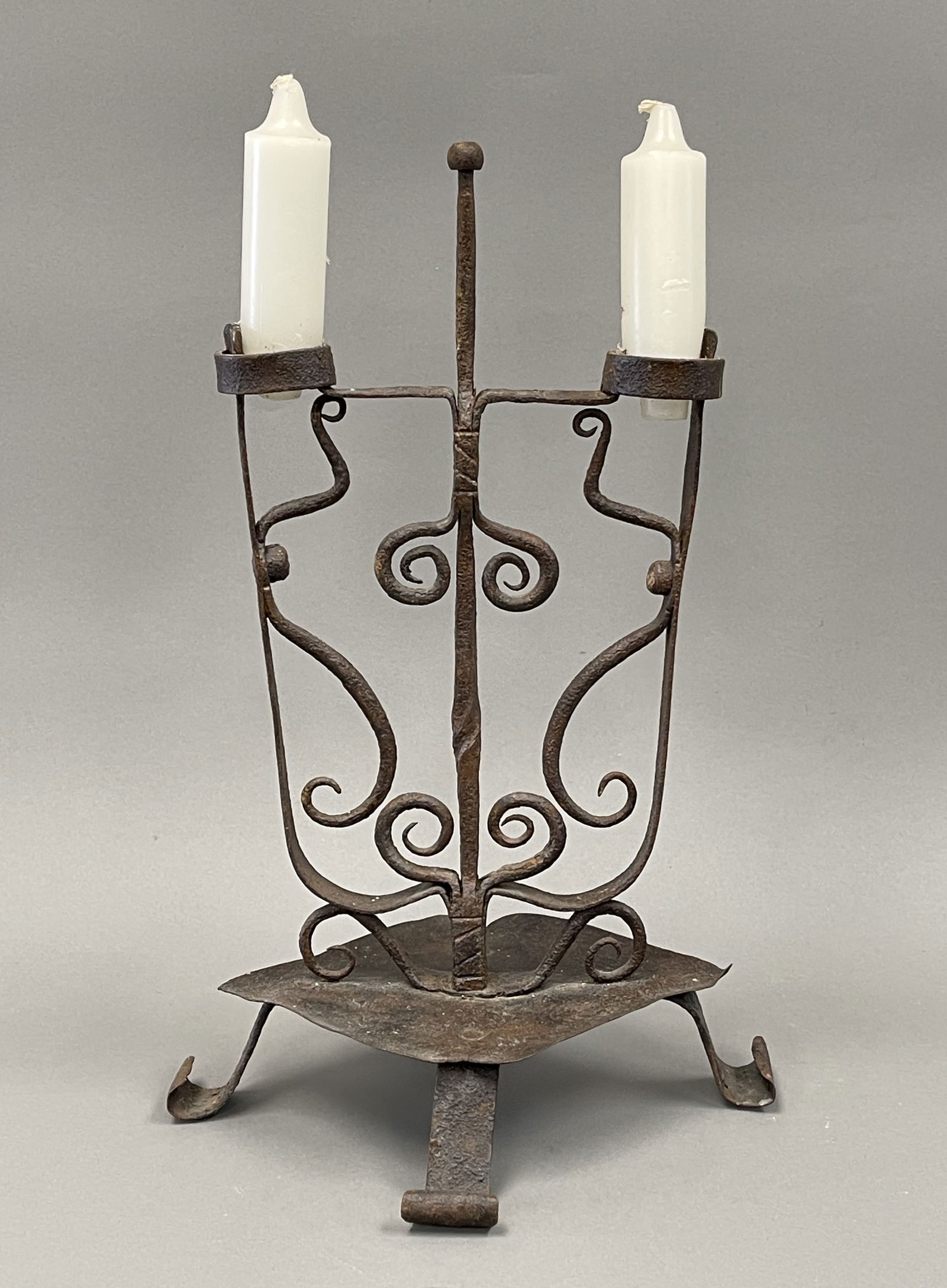 18TH C DOUBLE CANDLE HOLDER (1 of 4)