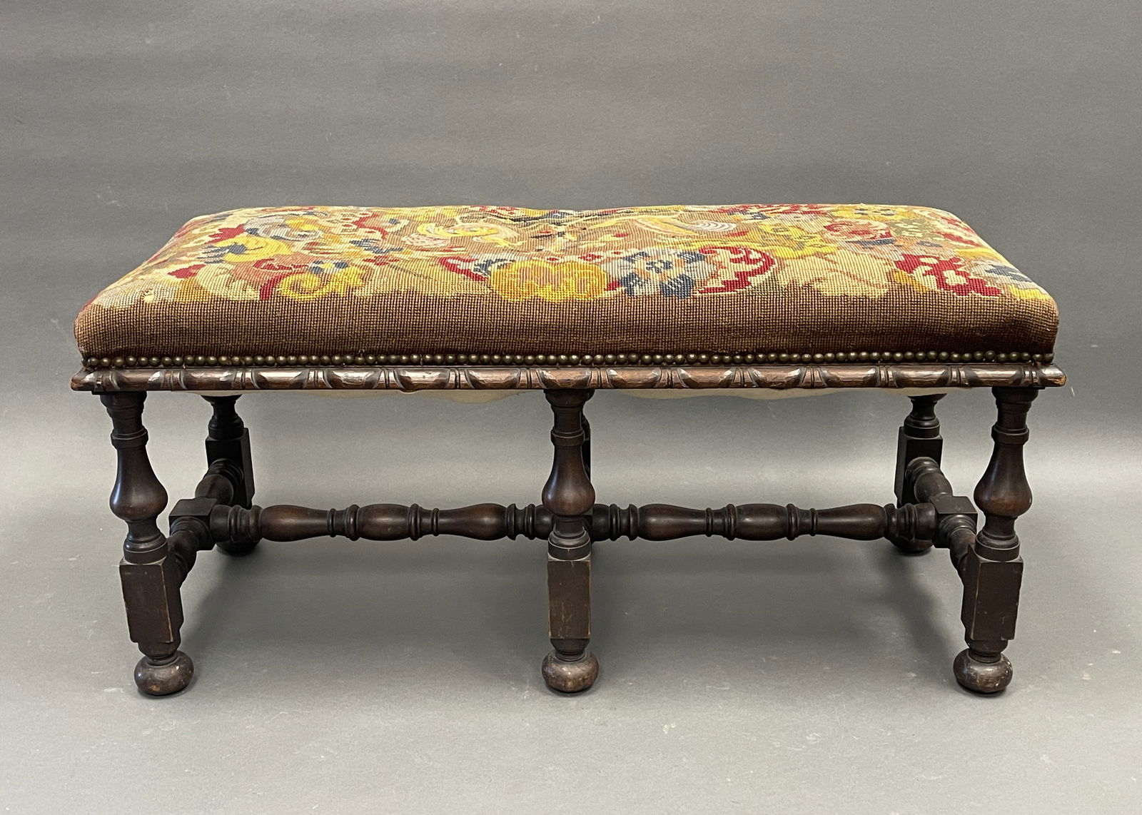 WILLIAM AND MARY STYLE NEEDLEPOINT COVERED WINDOW BENCH (1 of 4)