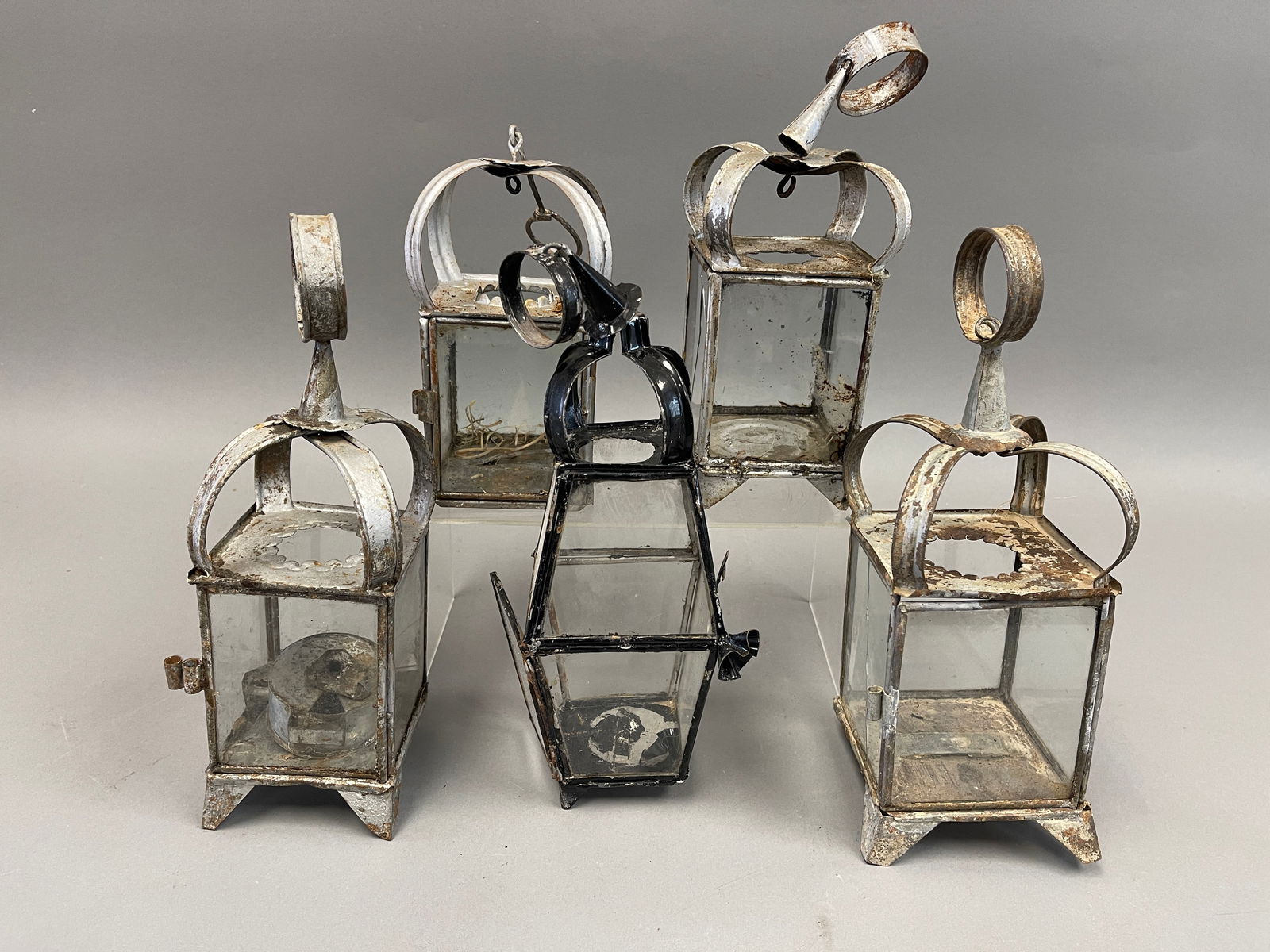 5 OLD GLASS & TIN LANTERNS (1 of 3)