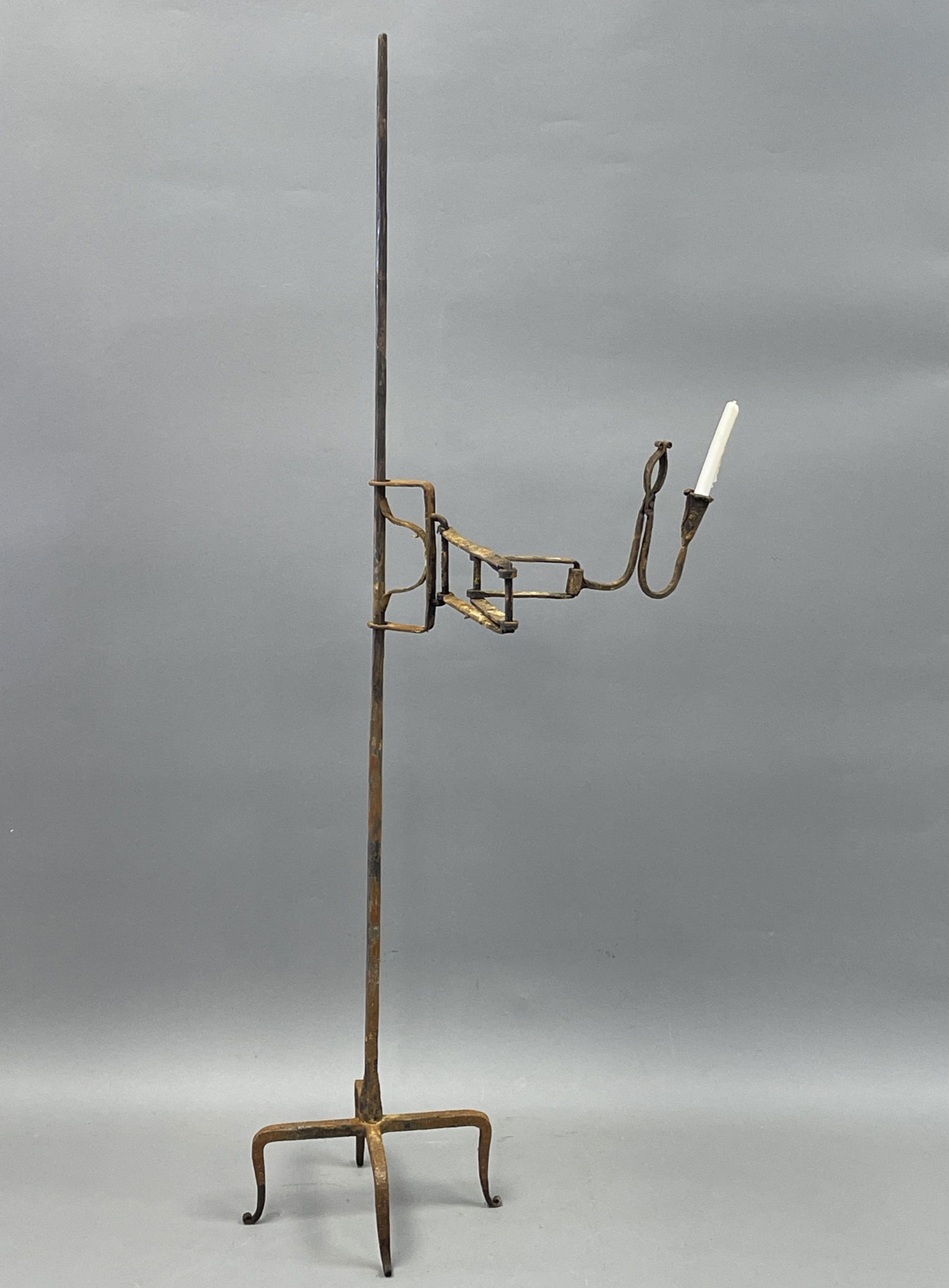 FLOOR STANDING ACCORDION ACTION CANDLESTICK & RUSH LIGHT FROM AN ANCIENT SMOKEHOUSE (1 of 4)