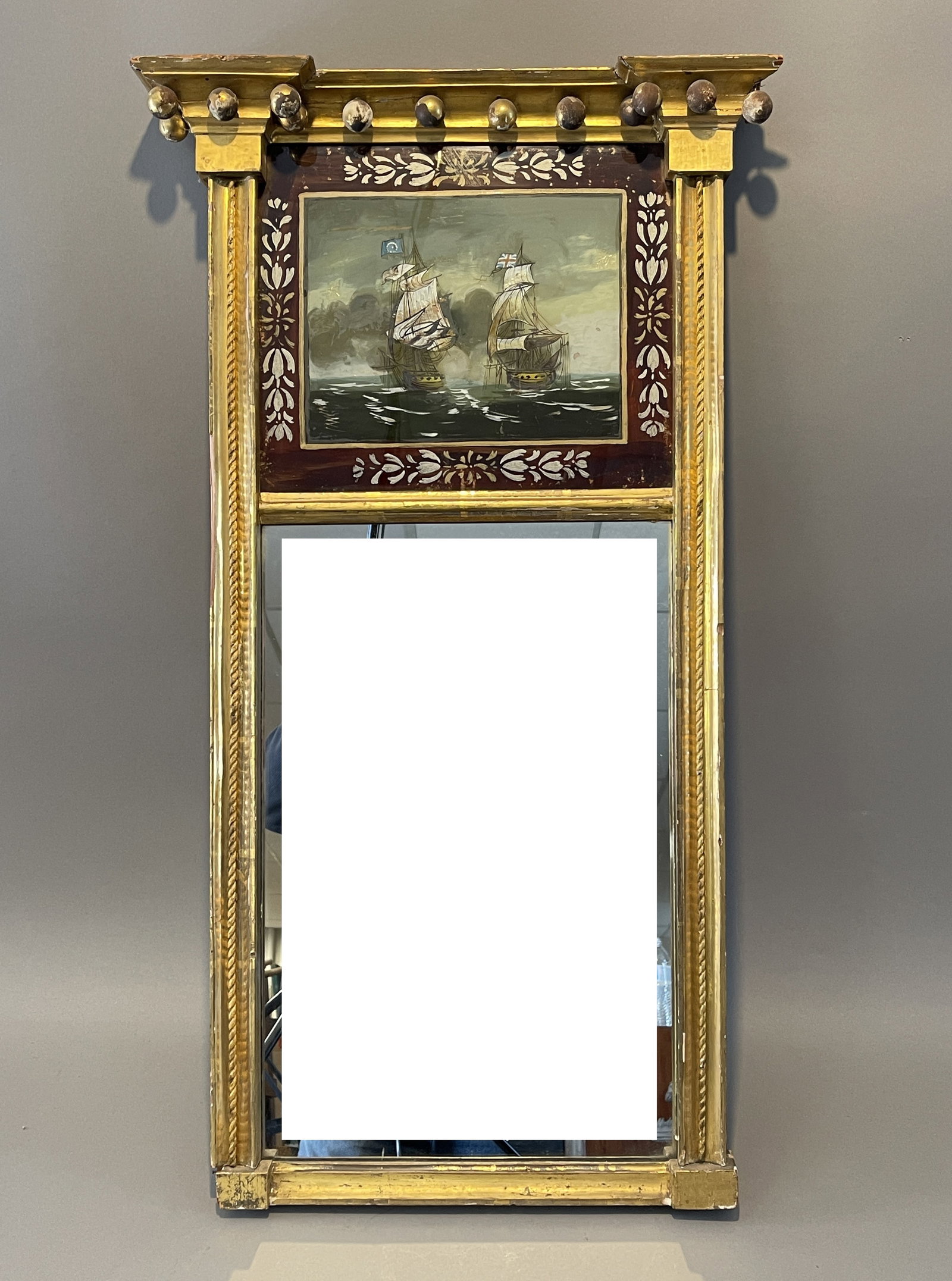 MIRROR W/ NAVAL BATTLE SCENE: MIRROR W/ NAVAL BATTLE SCENE 14" X 31"