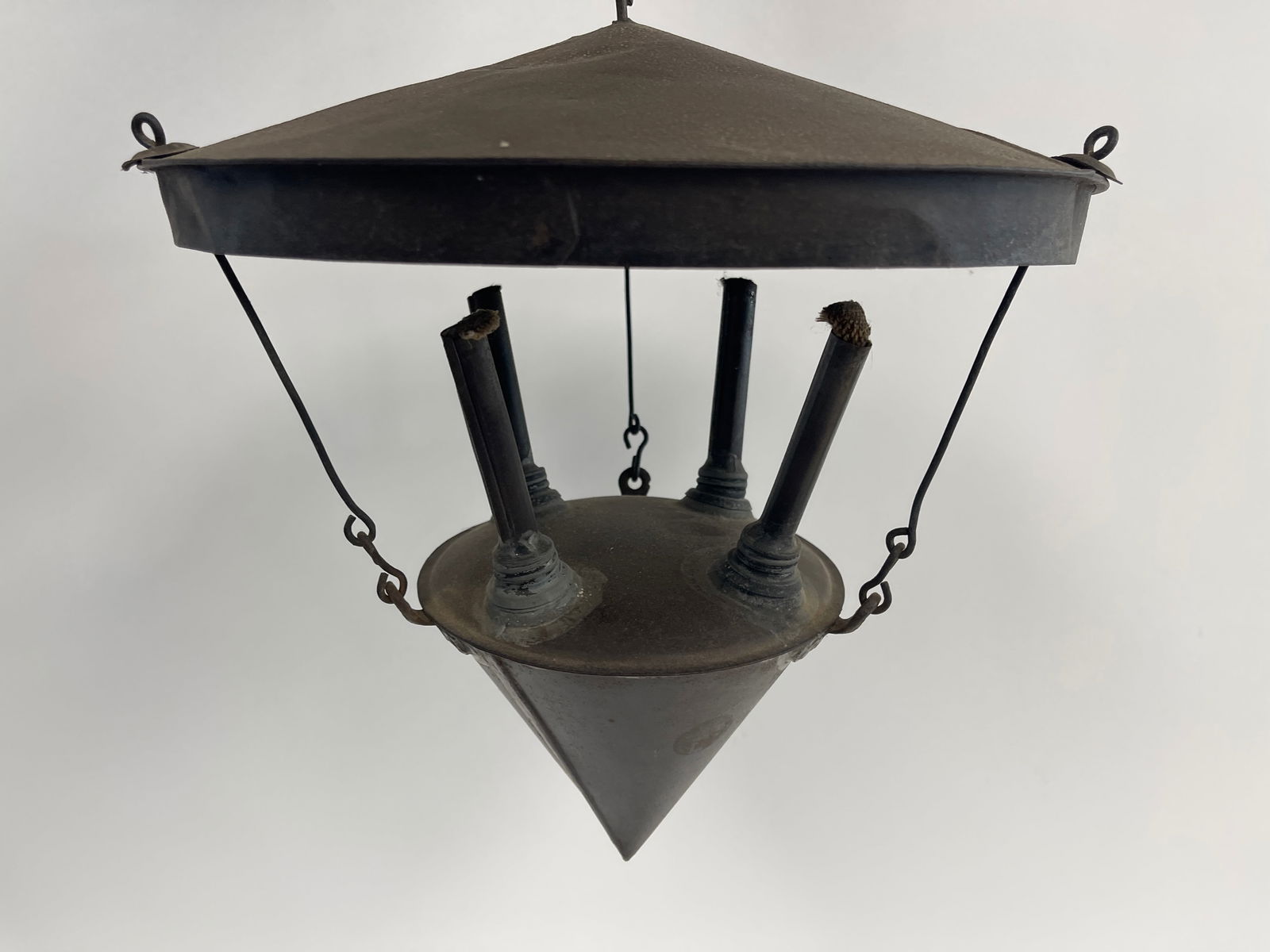 18TH C AMERICAN TIN FOUR CANDLE CHANDELIER (1 of 4)