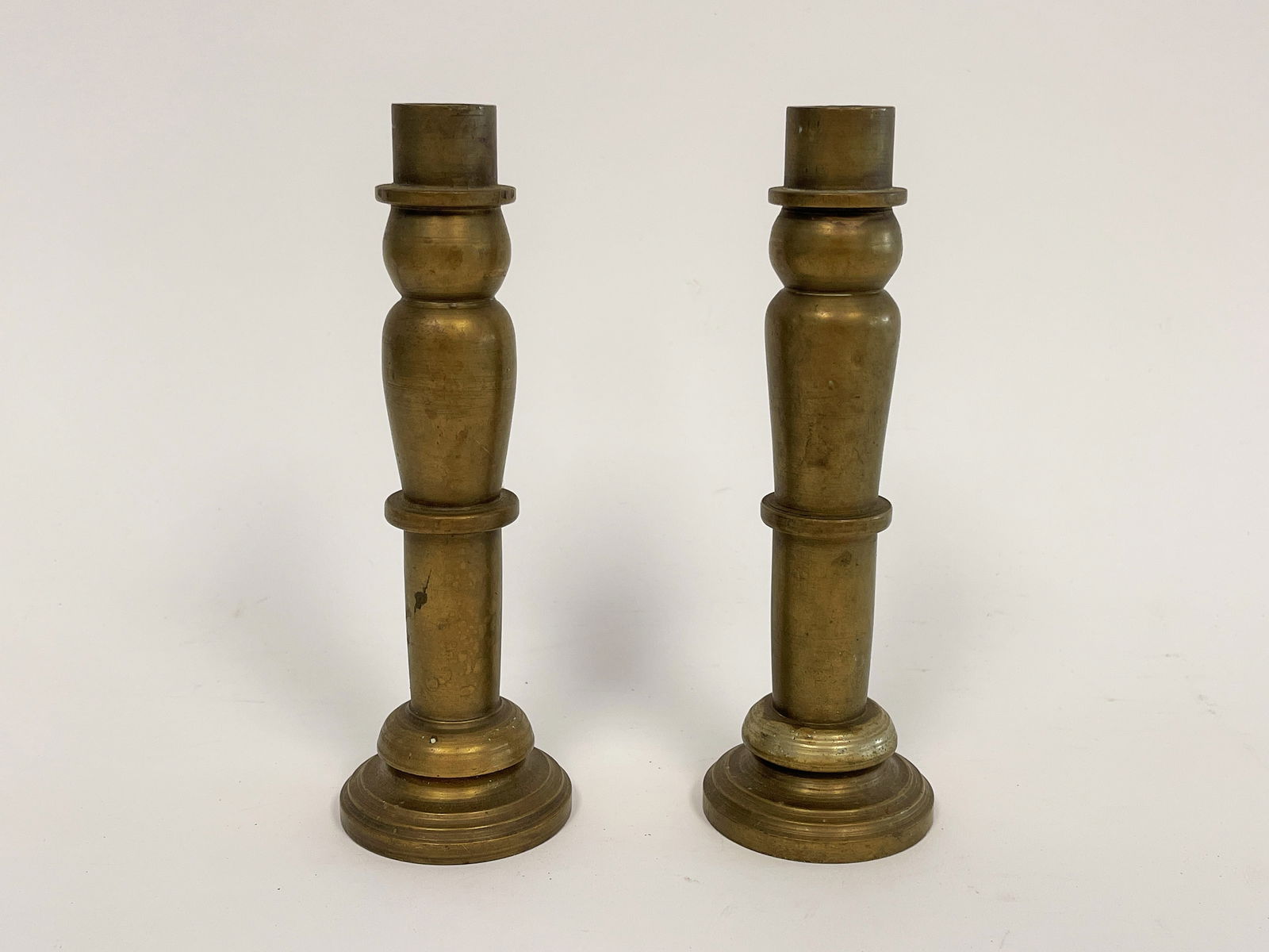 PAIR OF SOLID BRASS 19TH C CANDLE HOLDERS (1 of 4)