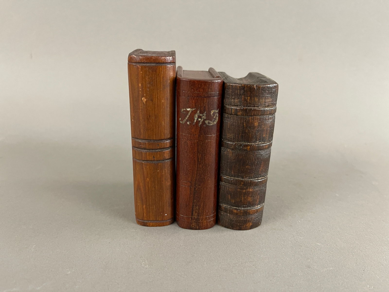 SET OF 3 19TH C CARVED WOODEN BOOKS (1 of 5)