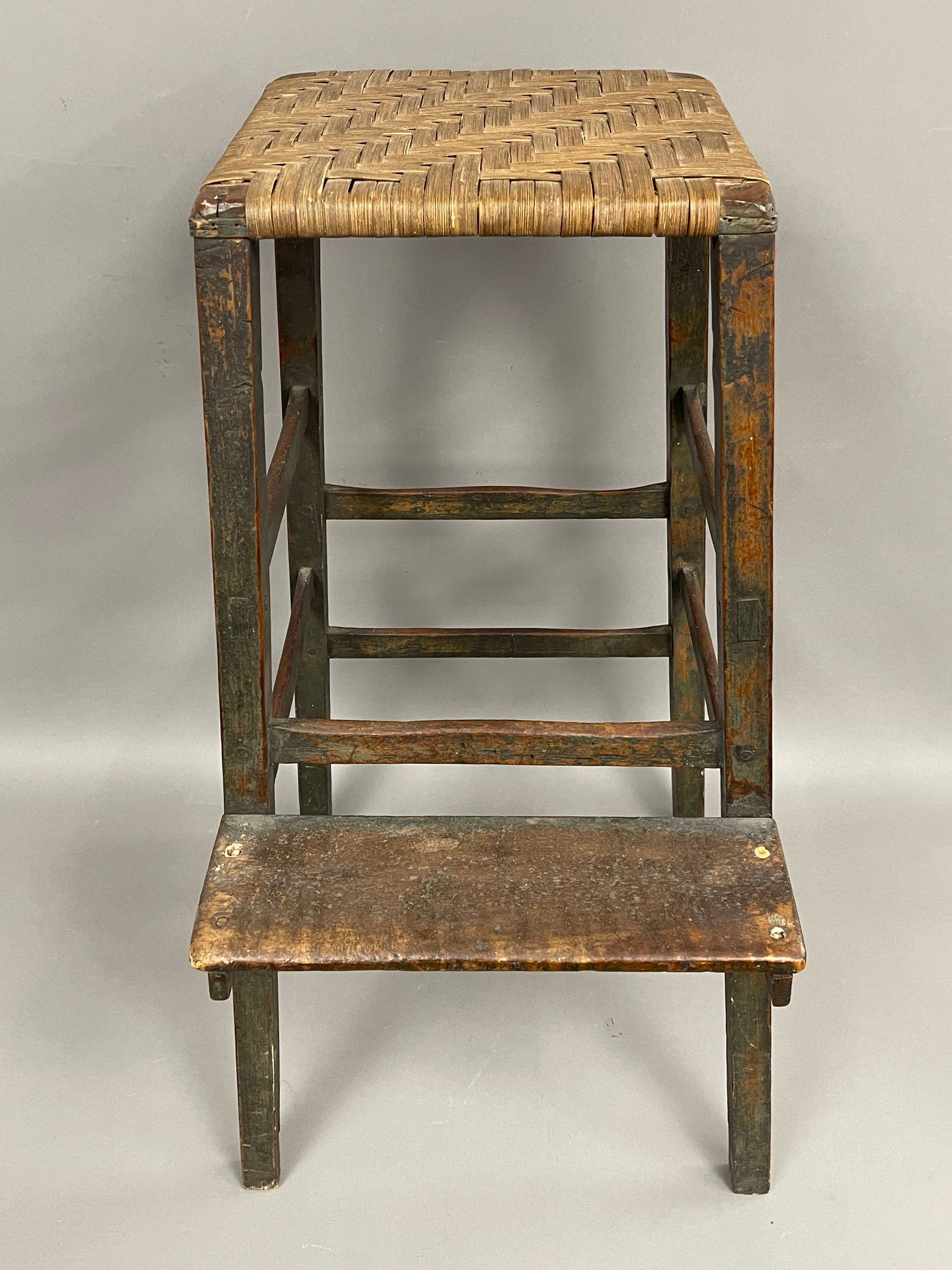 19TH C WORKSTOOL  W/ BLUE PAINT (1 of 8)