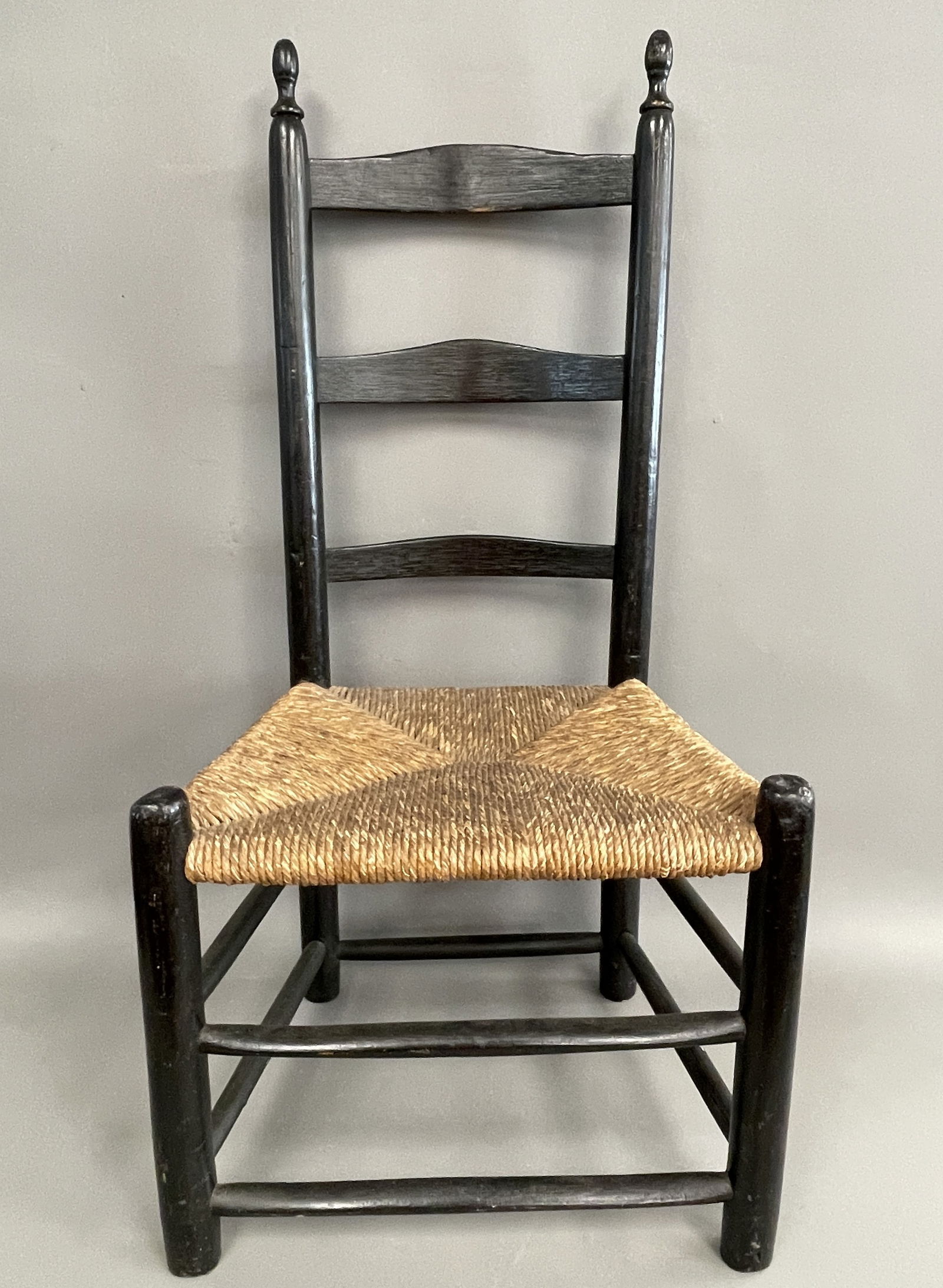 19TH C SLAT BACK CHAIR OLD BLACK PAINT (1 of 3)