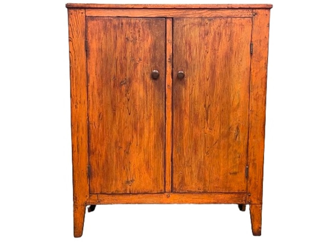 19TH C JELLY CUPBOARD IN OLD BITTERSWEET PAINT (1 of 8)