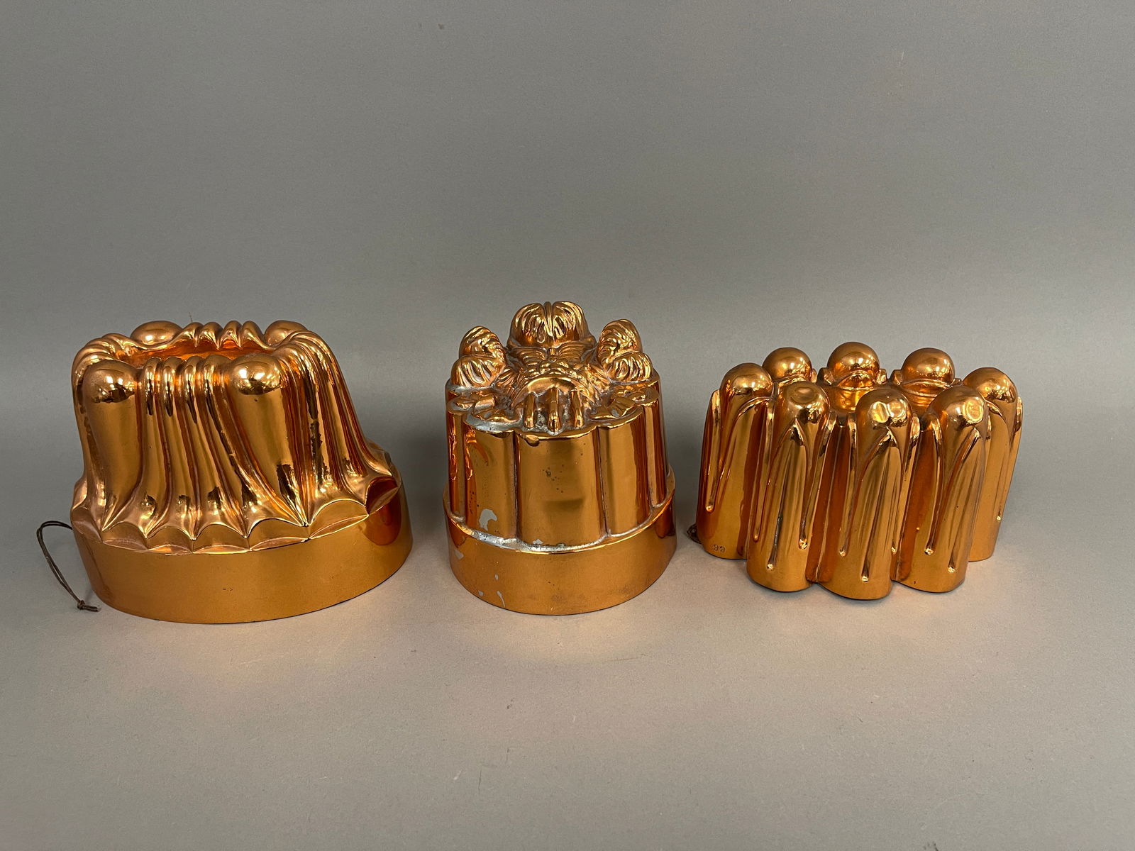 SET OF 3 COPPER MOLDS W/ TINNED INTERIORS , ALL W/ MARKINGS (1 of 3)
