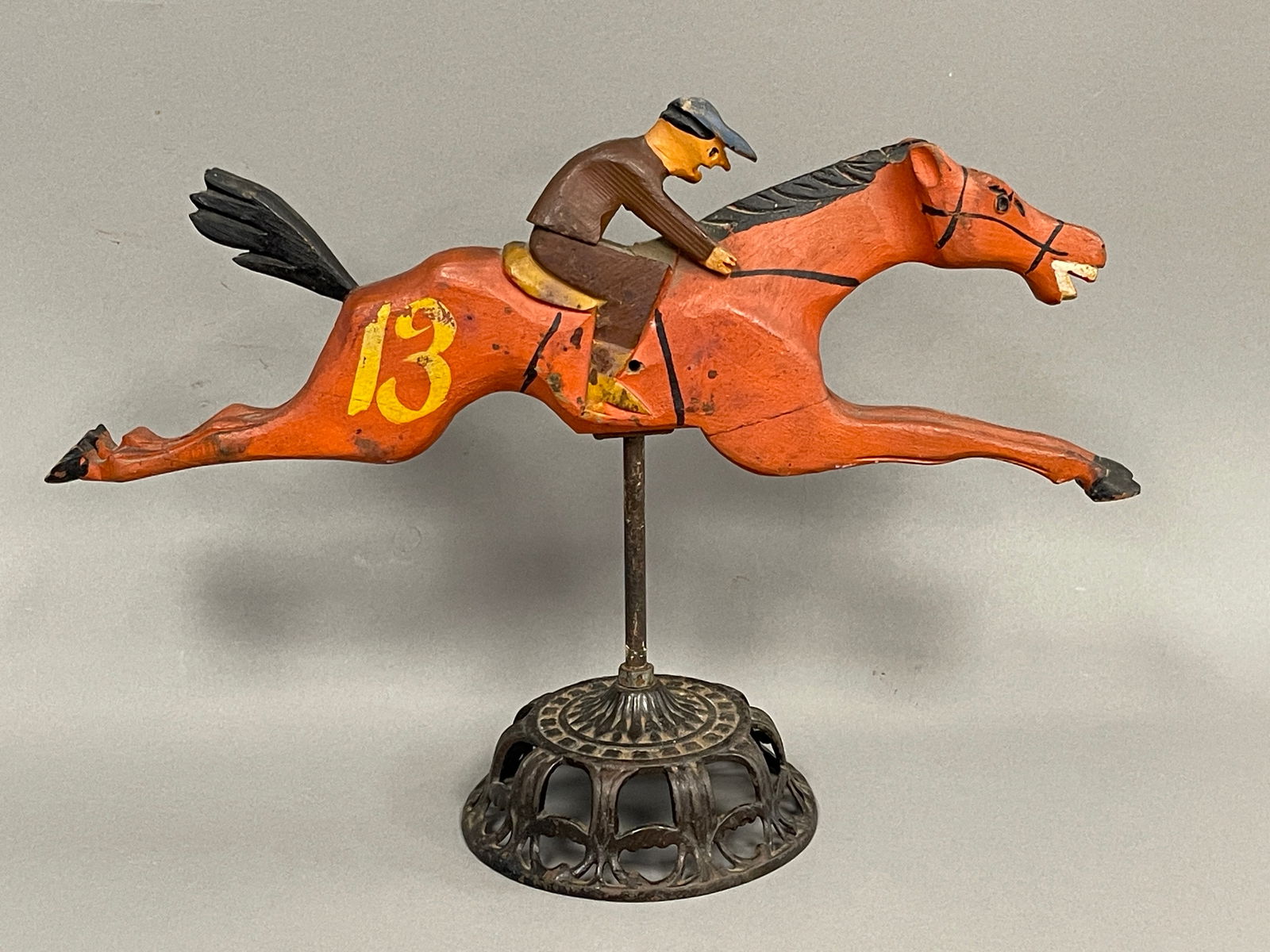 HAND CARVED LUCKY #13 HORSE AND JOCKEY (1 of 3)