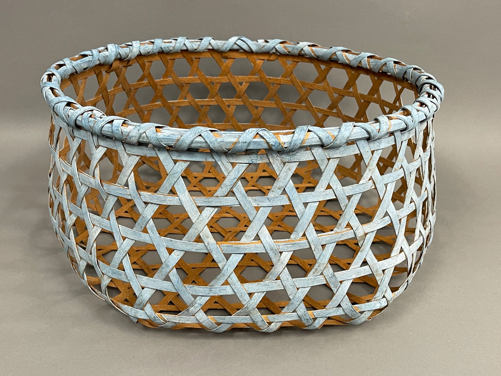 19TH C PAINTED BLUE CHEESE BASKET (1 of 5)