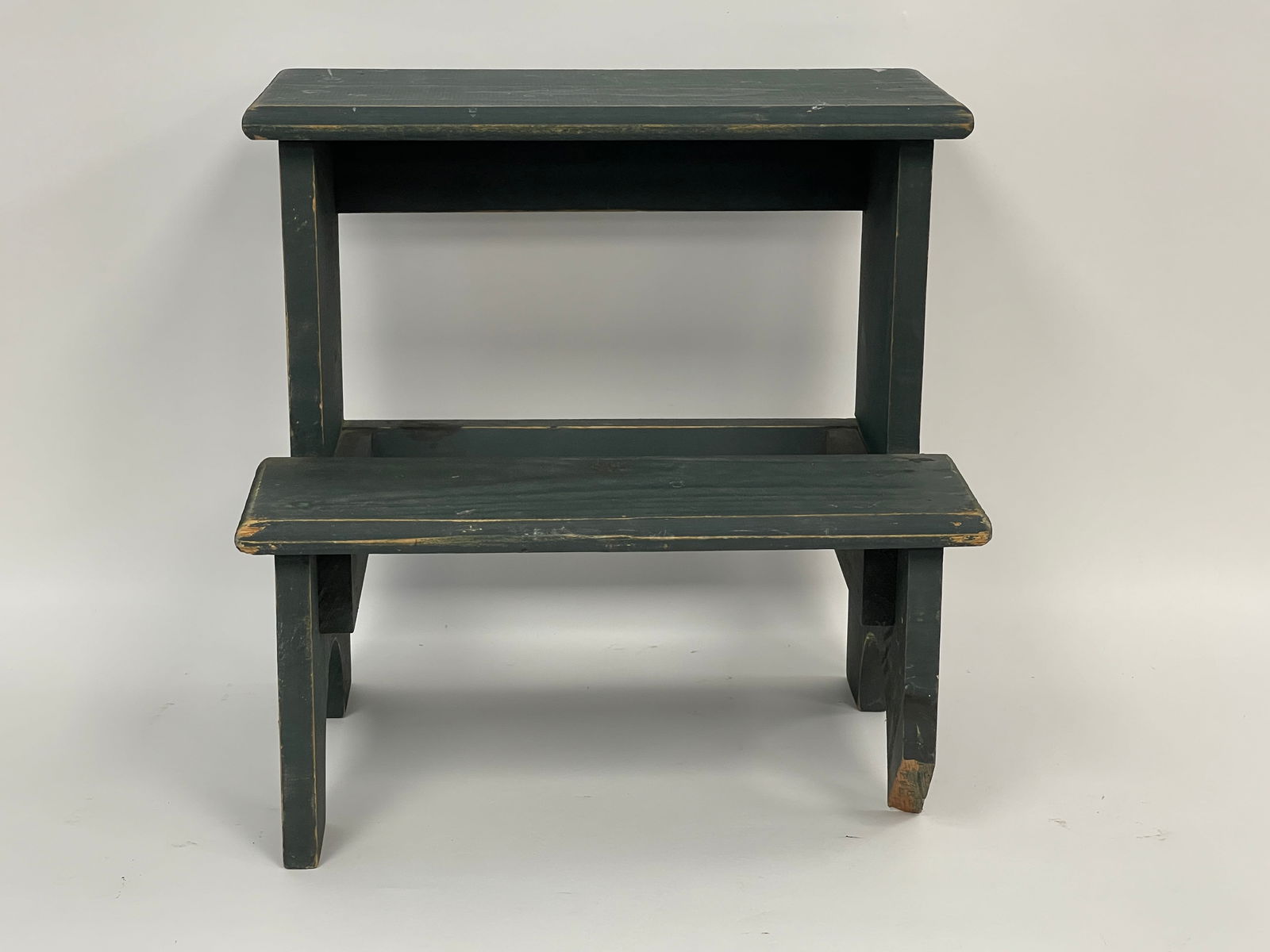 SMALL SET OF TWO STEP SHELVES IN OLD GREEN PAINT (1 of 3)