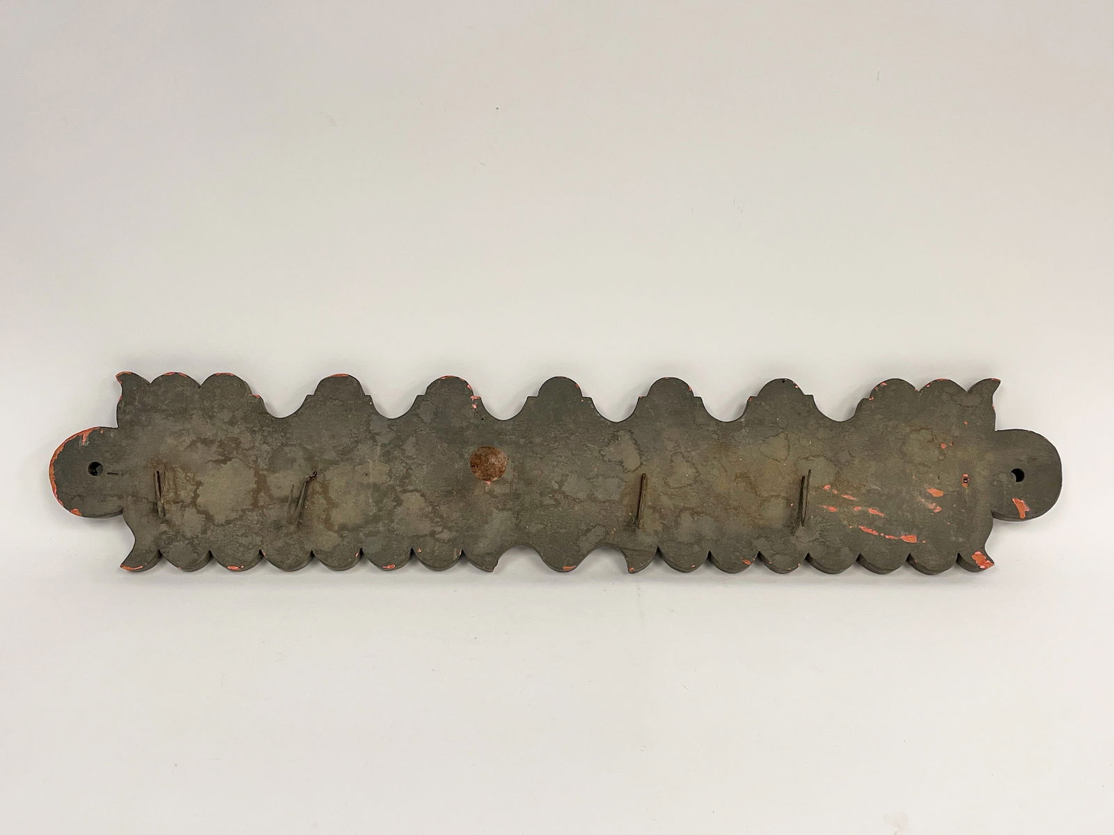 WELL SHAPED GREEN WOODEN RACK W. FORGED IRON HOOKS (1 of 4)