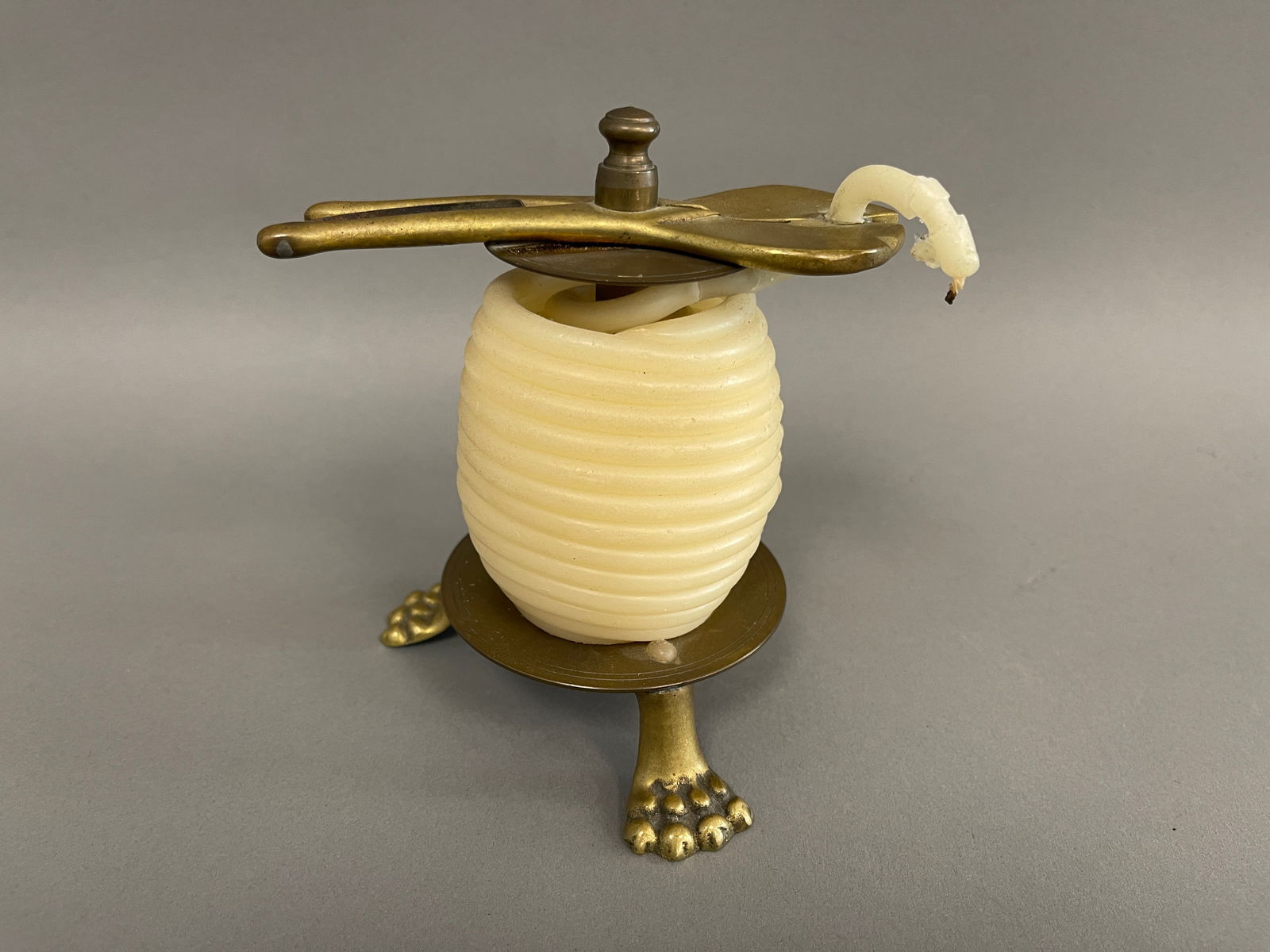 Unusual Brass Wax Jack W/ Candle Cutter & Wax Auction