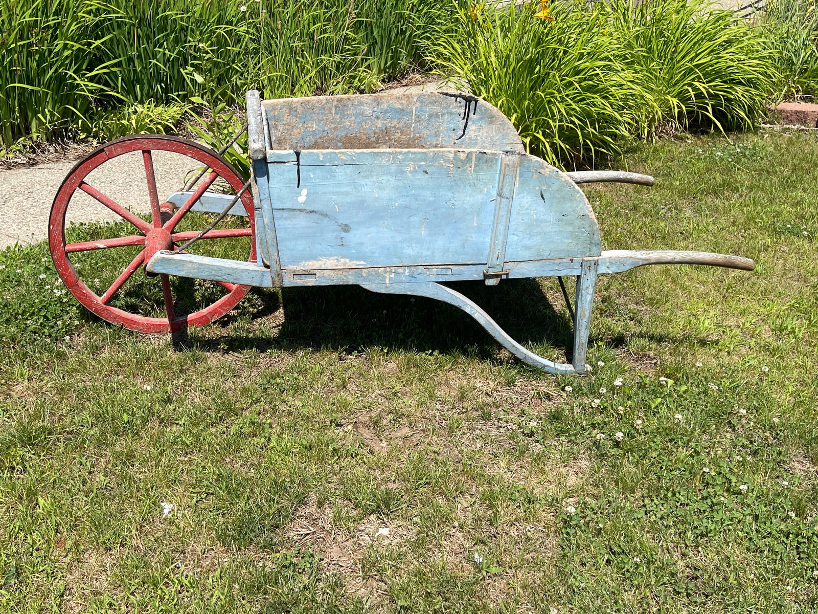 PRIMITIVE EARLY WHEELBARROW IN ORIGINAL BLUE (1 of 2)