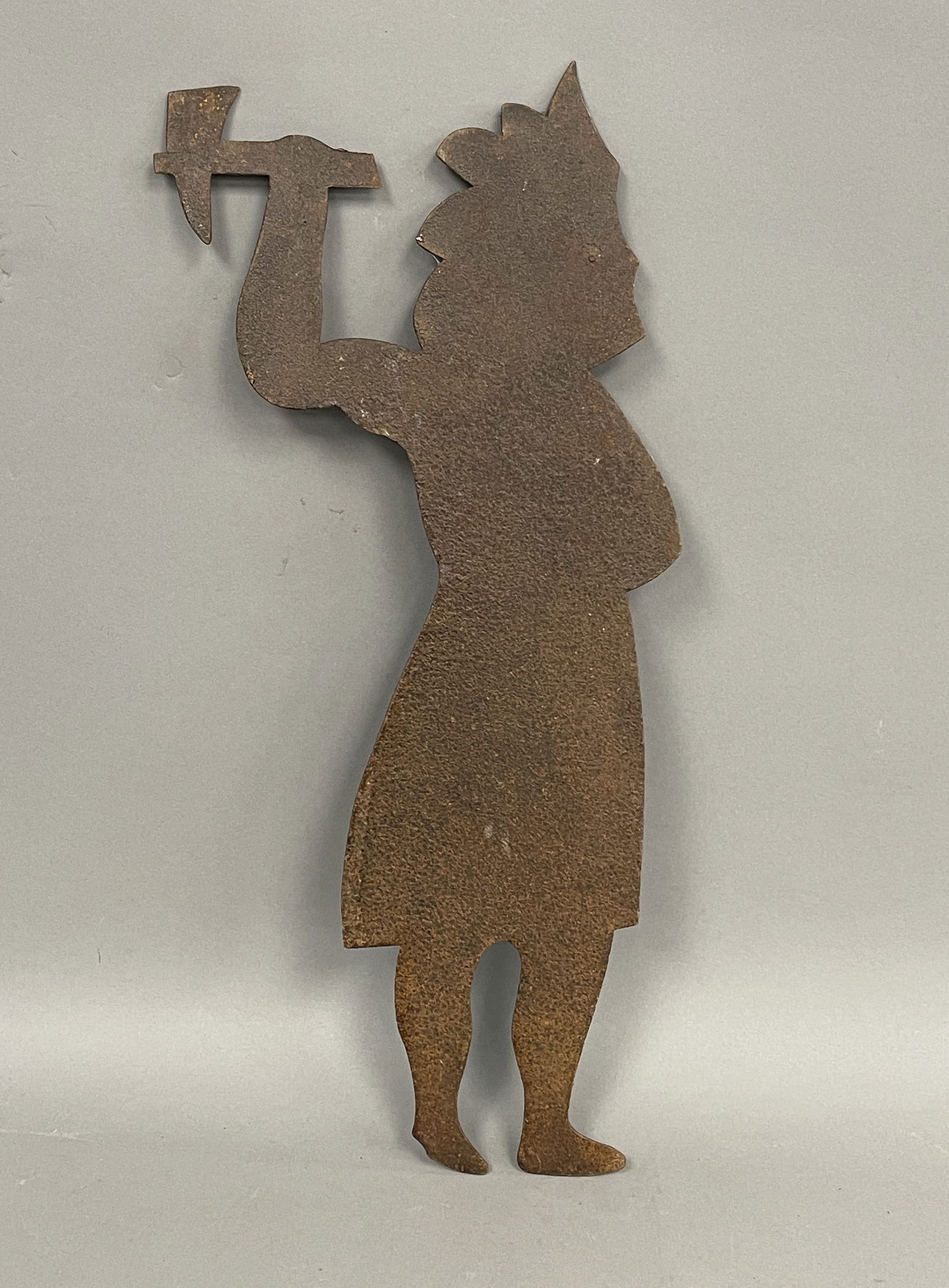FORGED IRON DECORATIVE WEATHERVANE OF NATIVE AMERICAN BRANDISHING HATCHET (1 of 2)