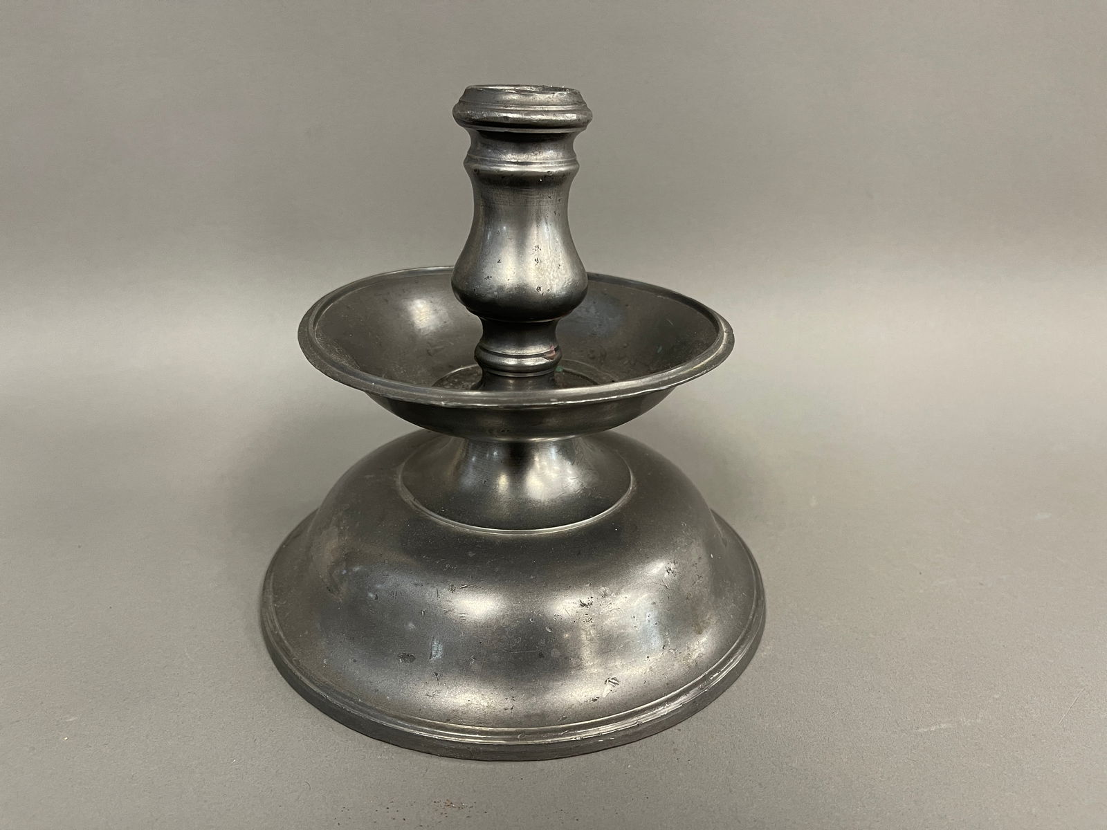 PEWTER CANDLESTICK WITH DRIP: PEWTER CANDLESTICK WITH DRIP 7" X 7"