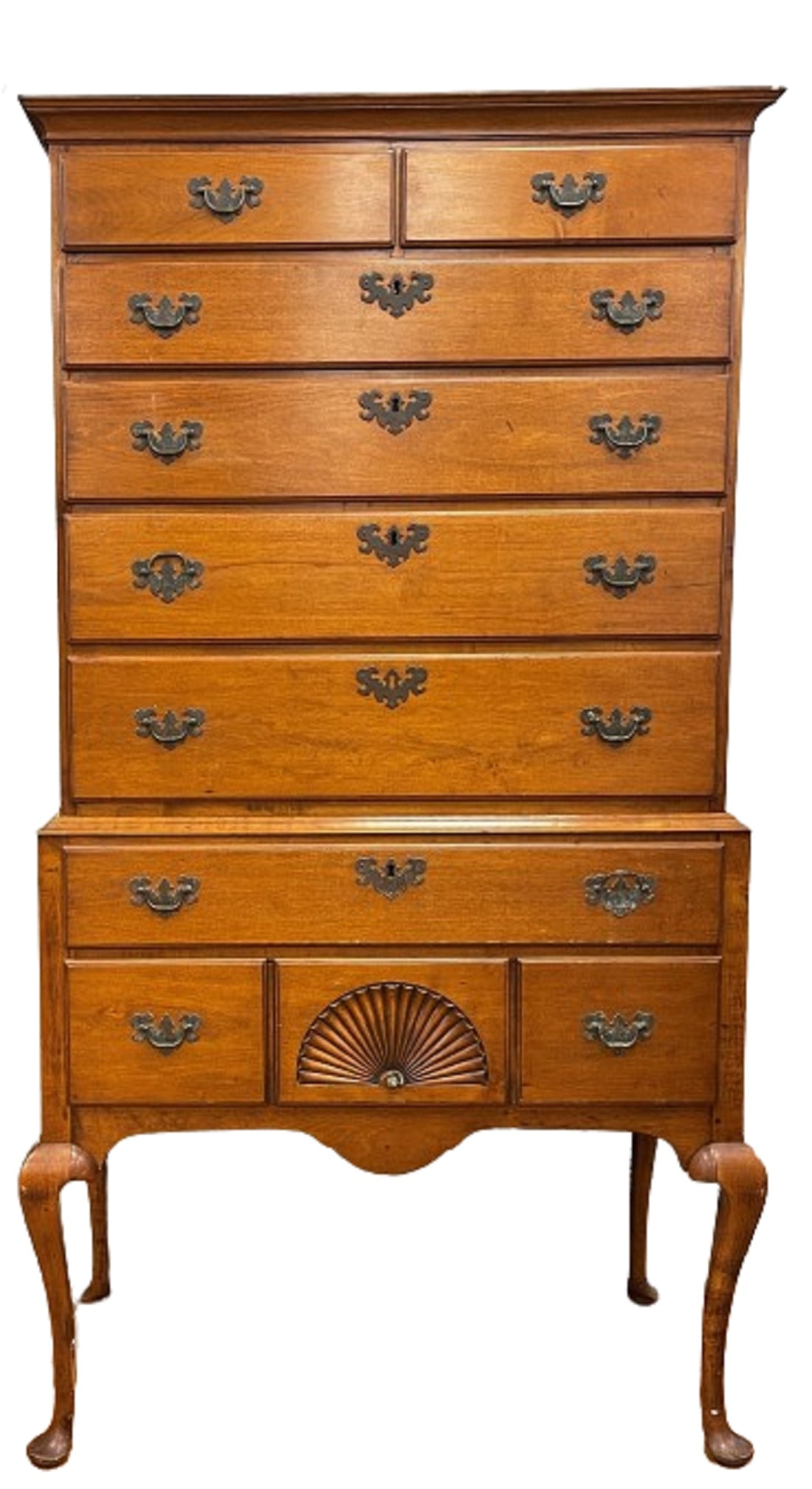 QUEEN ANNE STYLE MAPLE FAN CARVED HIGHBOY (1 of 4)