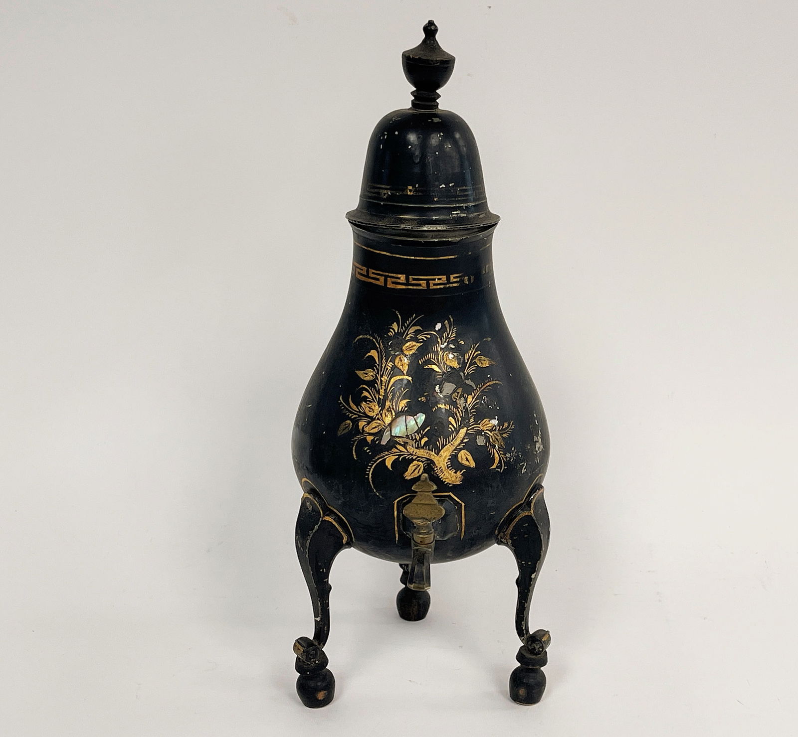 PONTYPOOL PEWTER TEA URN: PONTYPOOL PEWTER TEA URN, ENGLAND CIRCA 1750-1790, VERY CLEAN INTERIOR, 16"