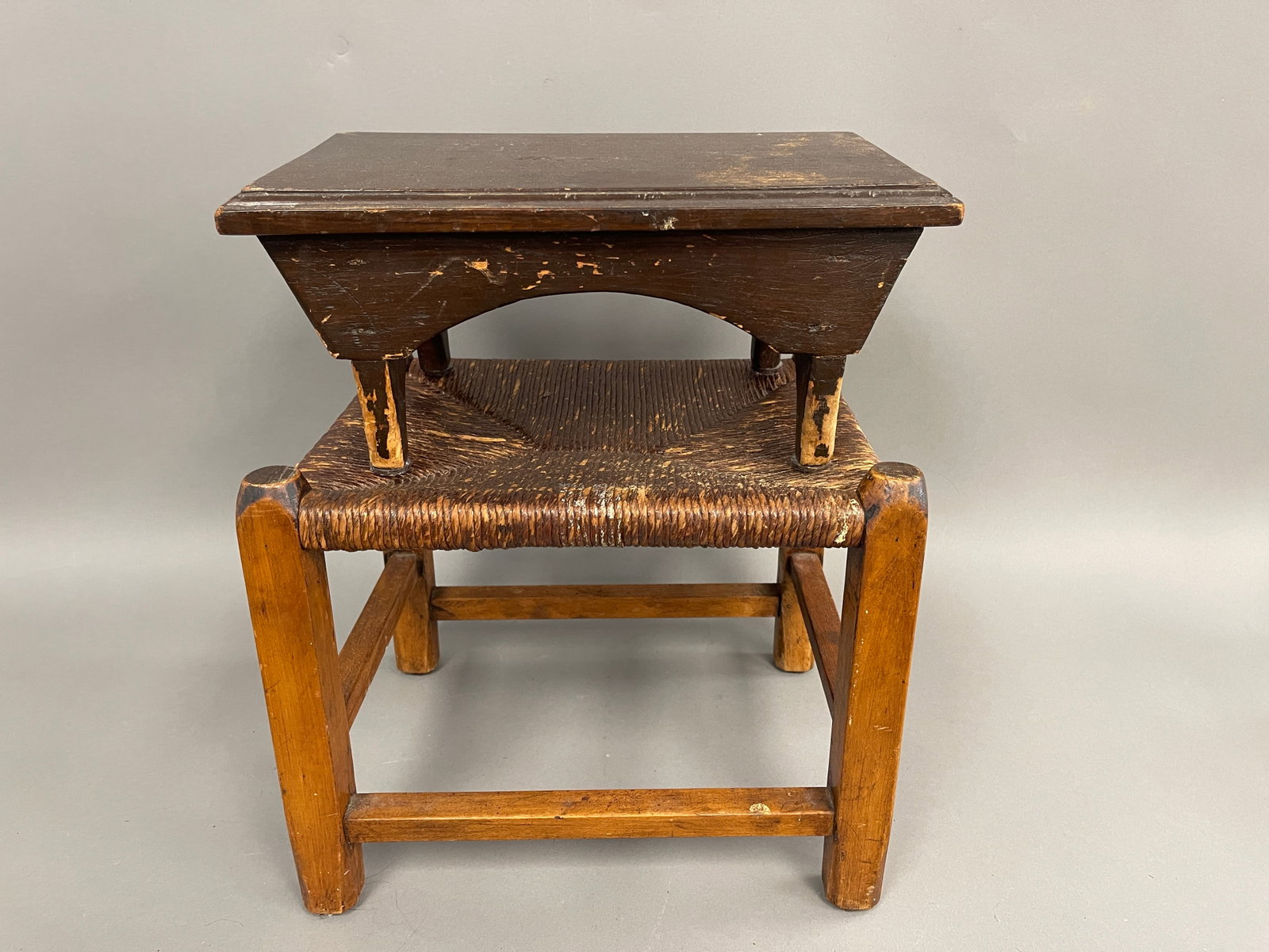 TWO STOOLS: TWO STOOLS 12" X 10" X 10" , 8" X 13" X 6"